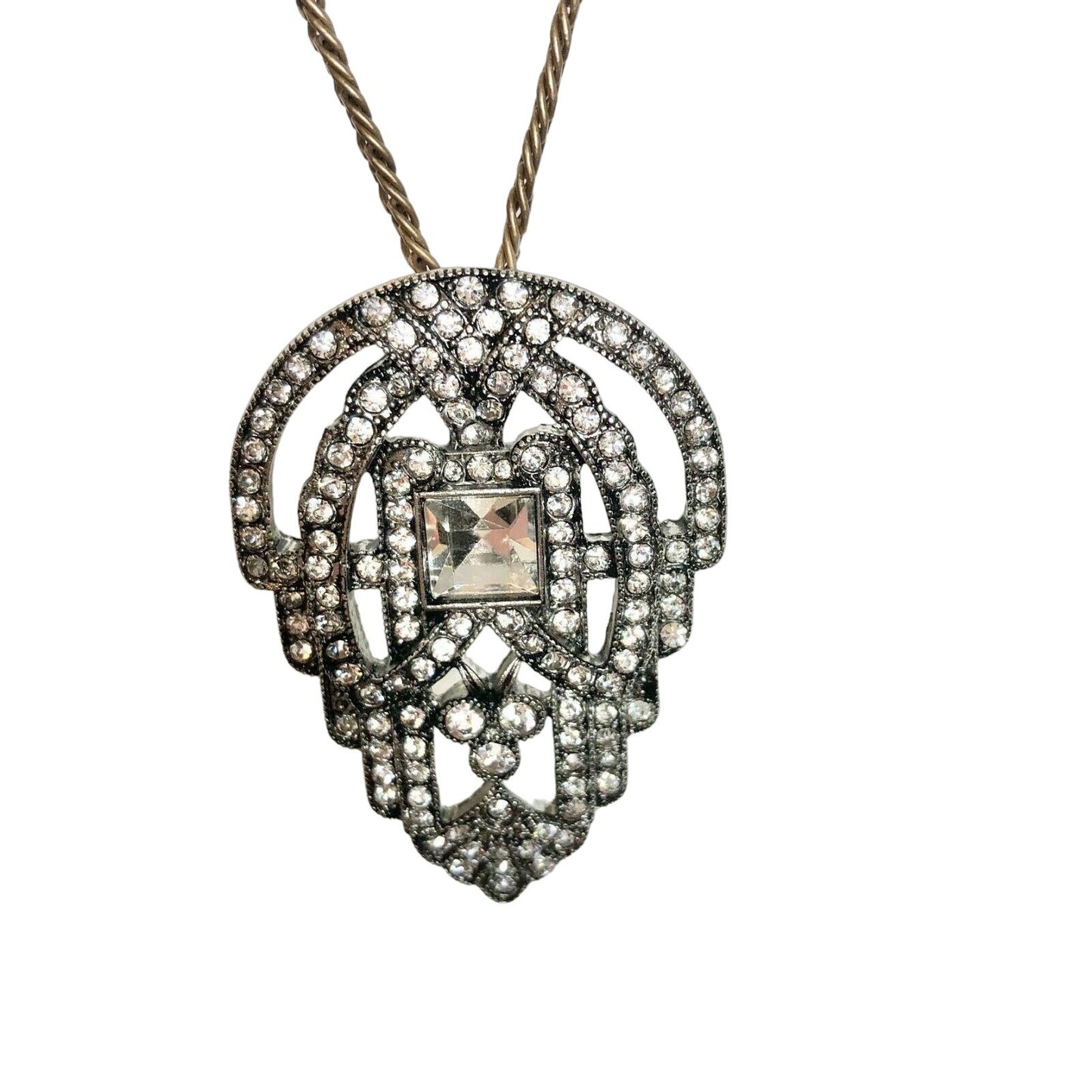 Chloe + Isabel 3 Part Convertible Necklace Crystals Brass Leaf EUC