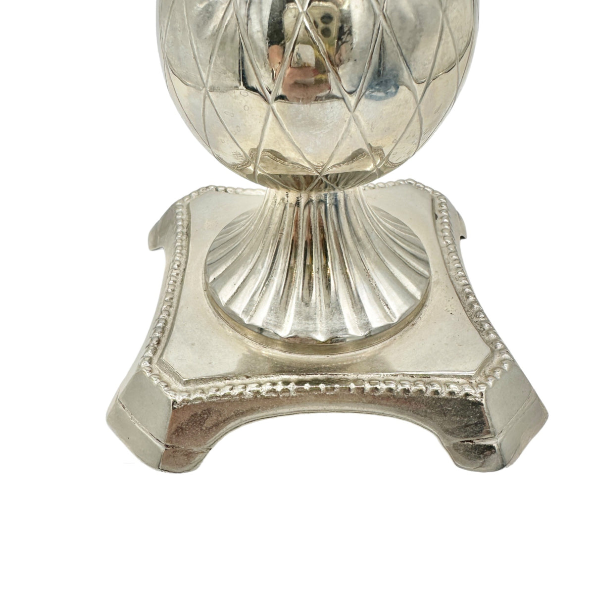 Elegant Silver Plated Candle Holder With Ornate Detailing And Fluted Base