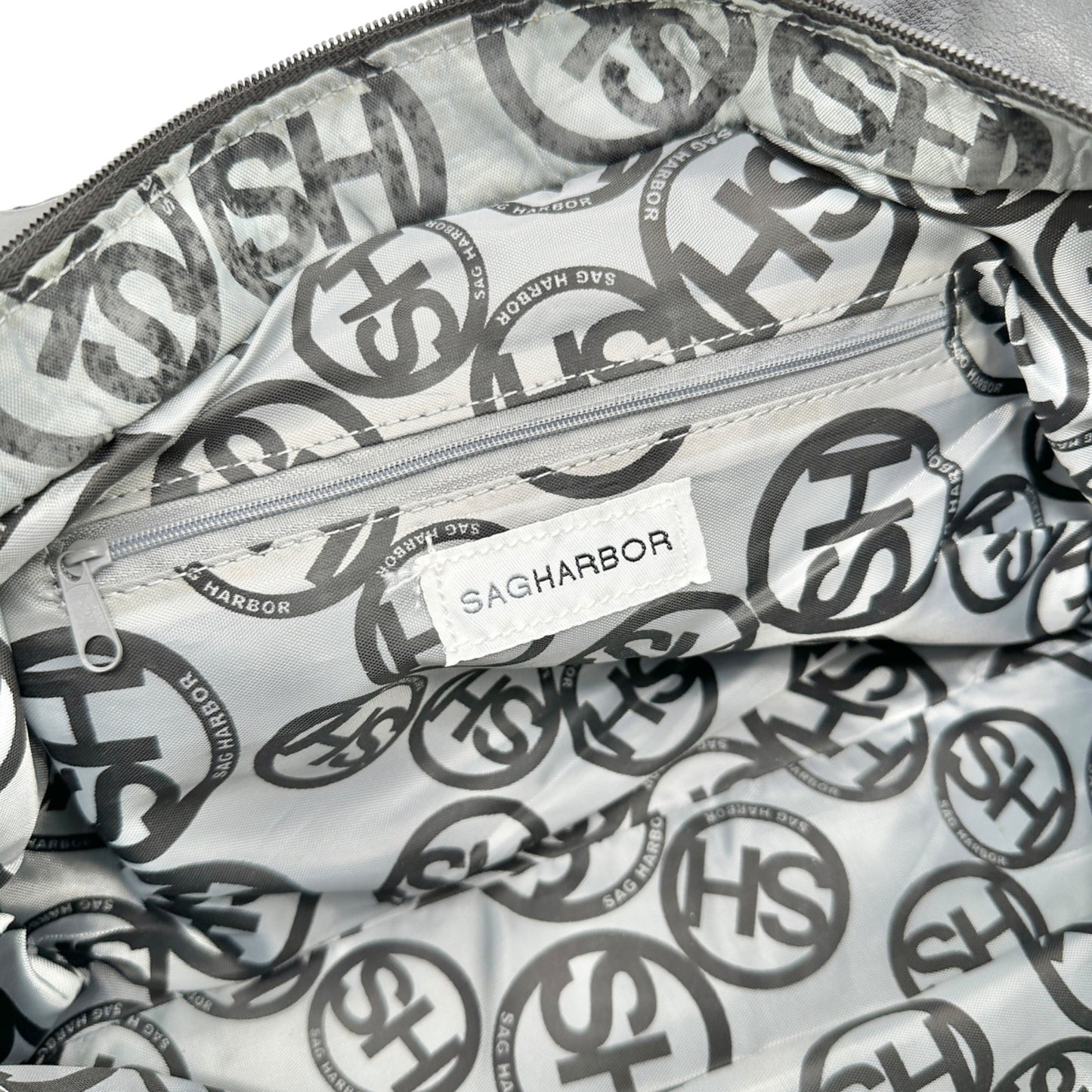 Sag Harbor Handbag Black Faux Leather Double Handles Silver Hardware