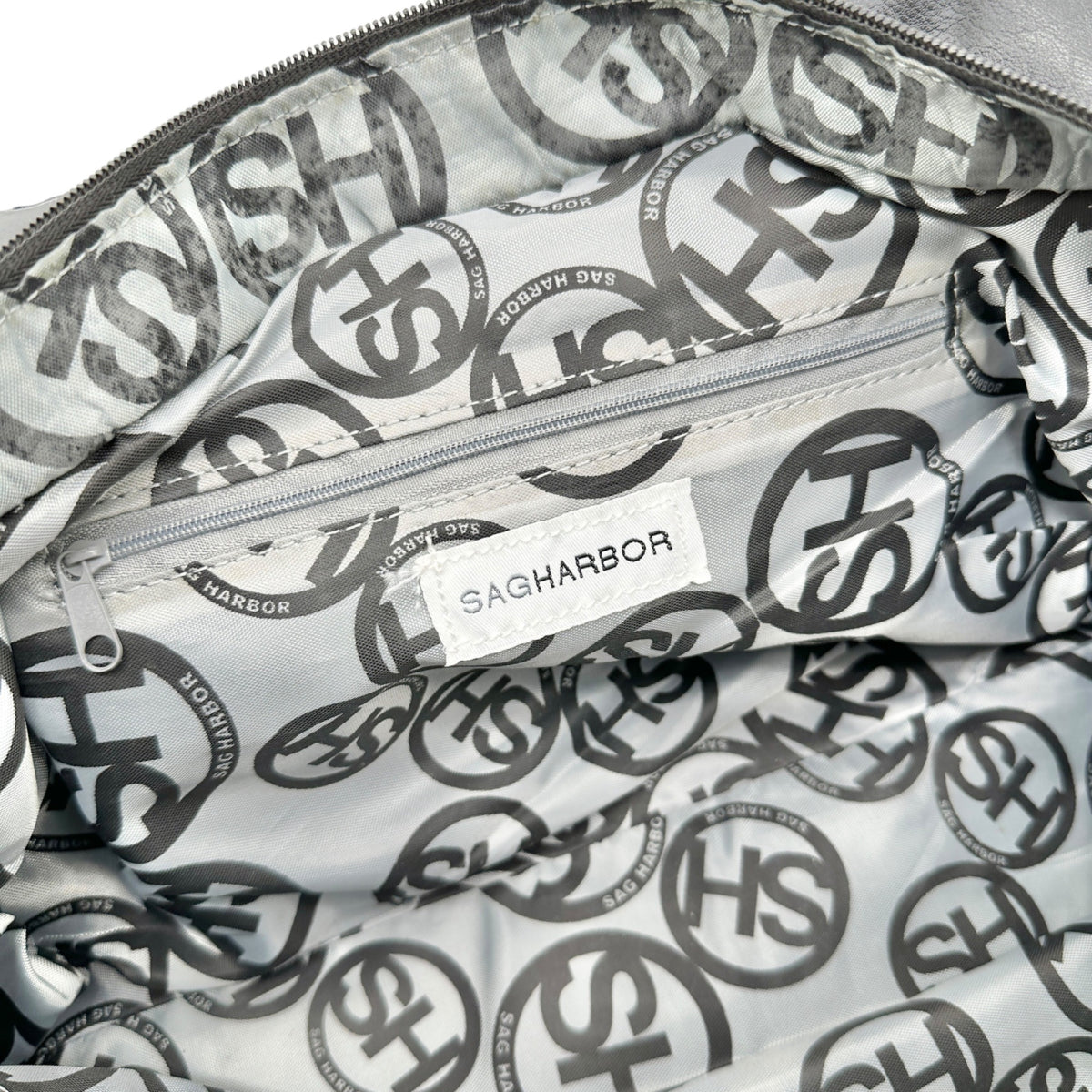 Sag Harbor Handbag Black Faux Leather Double Handles Silver Hardware
