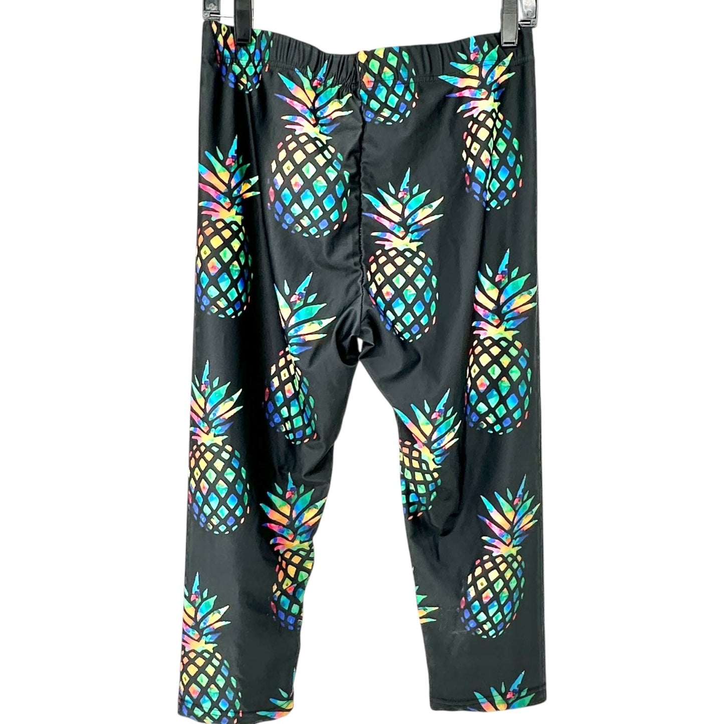 Womens Pineapple Print Capri Leggings Large Poly Spandex Blue Colorful Stretchy