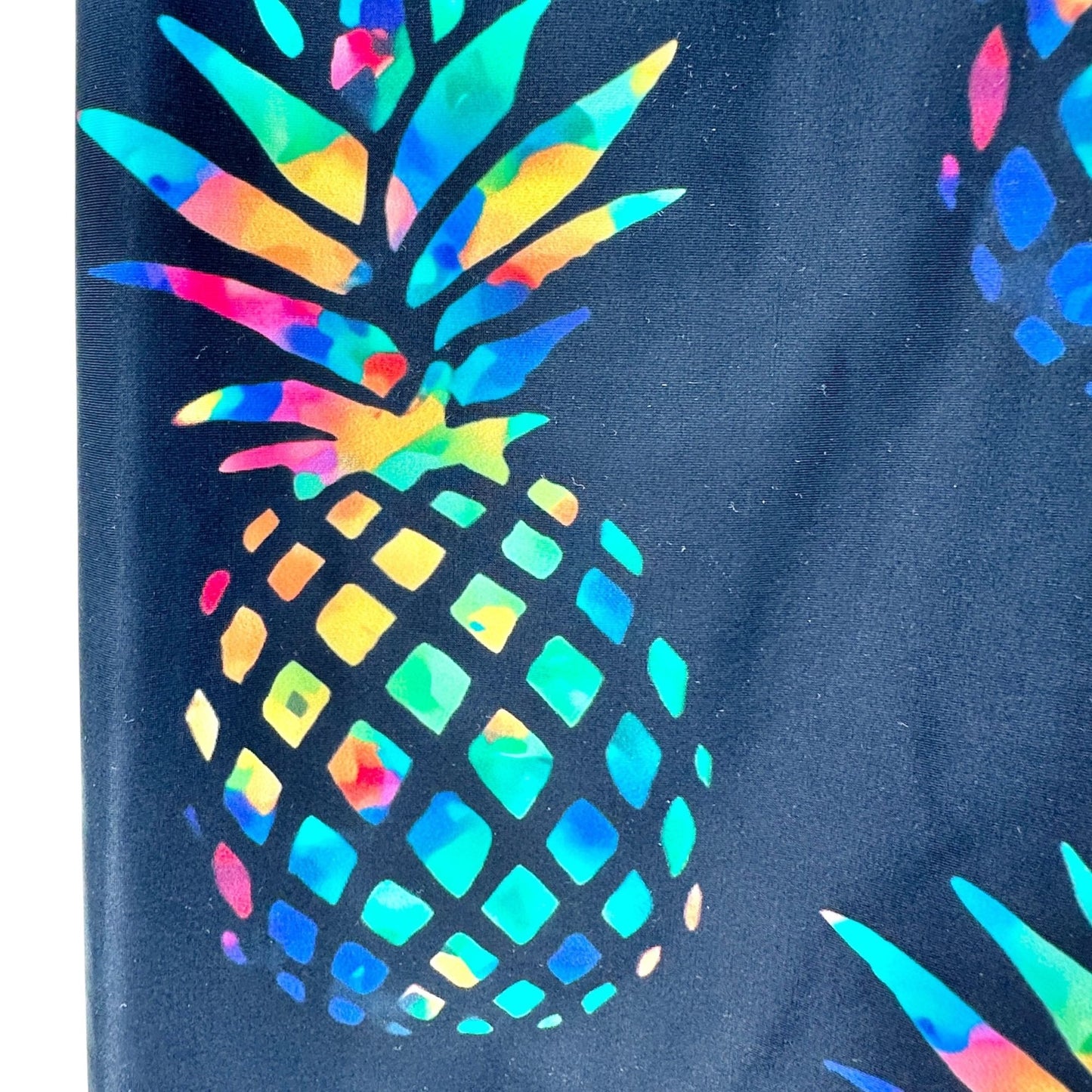 Womens Pineapple Print Capri Leggings Large Poly Spandex Blue Colorful Stretchy