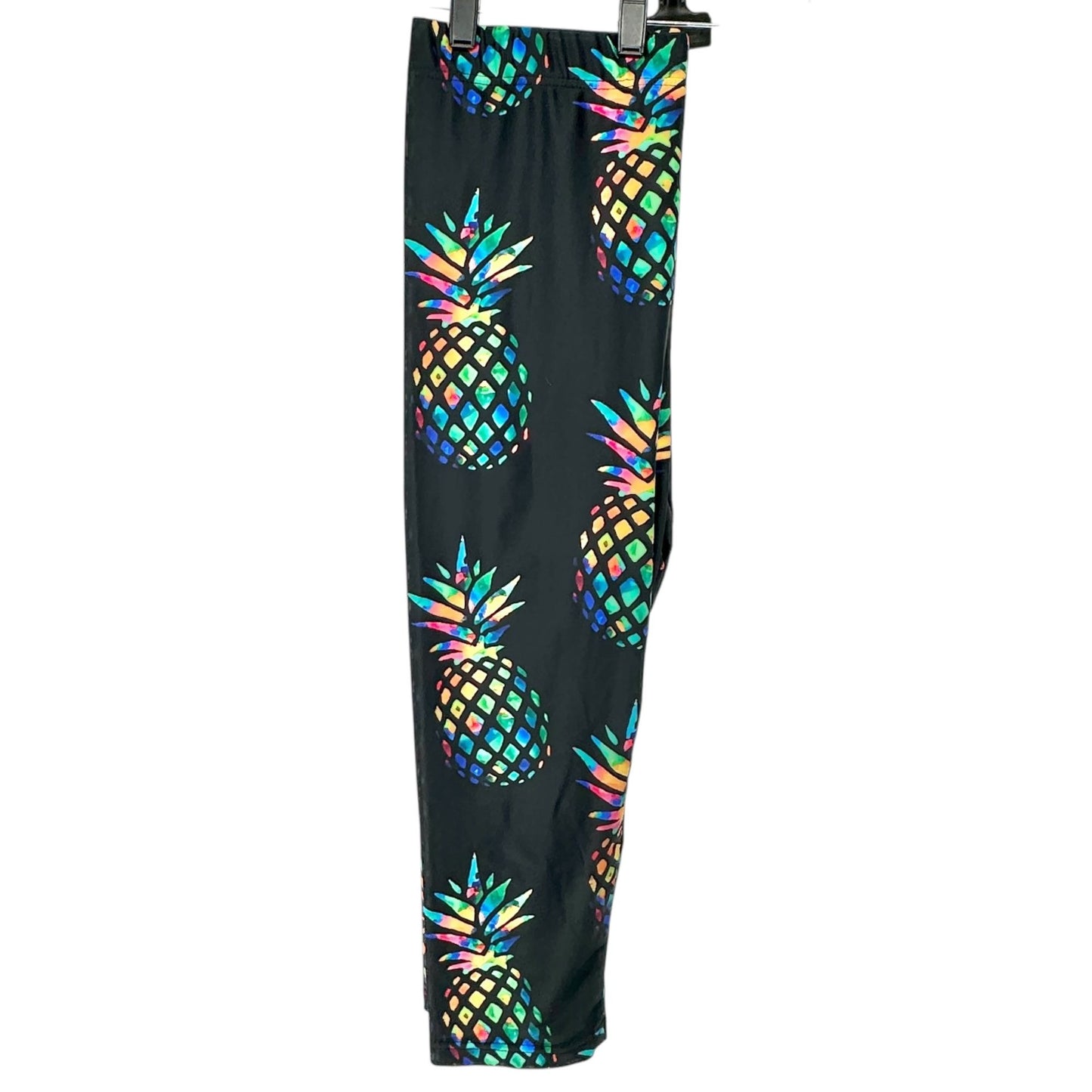 Womens Pineapple Print Capri Leggings Large Poly Spandex Blue Colorful Stretchy