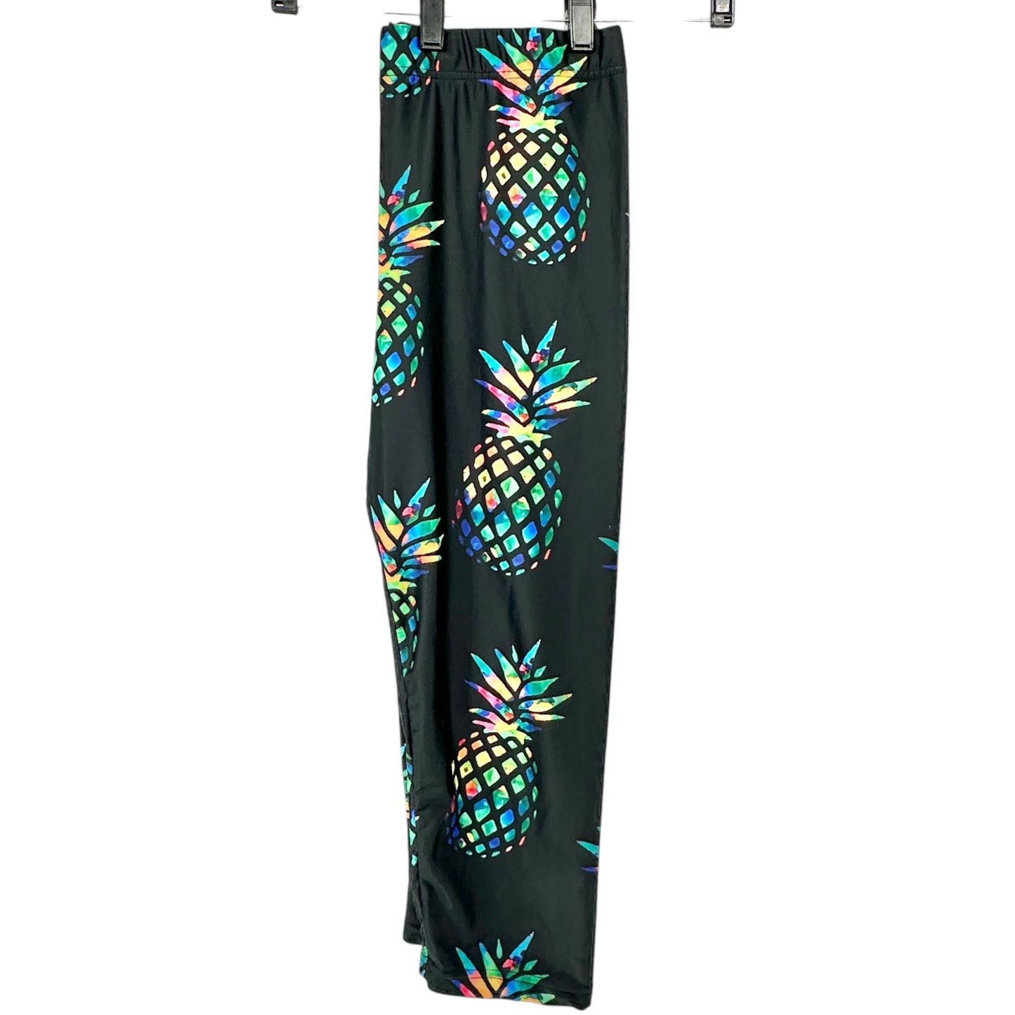 Womens Pineapple Print Capri Leggings Large Poly Spandex Blue Colorful Stretchy