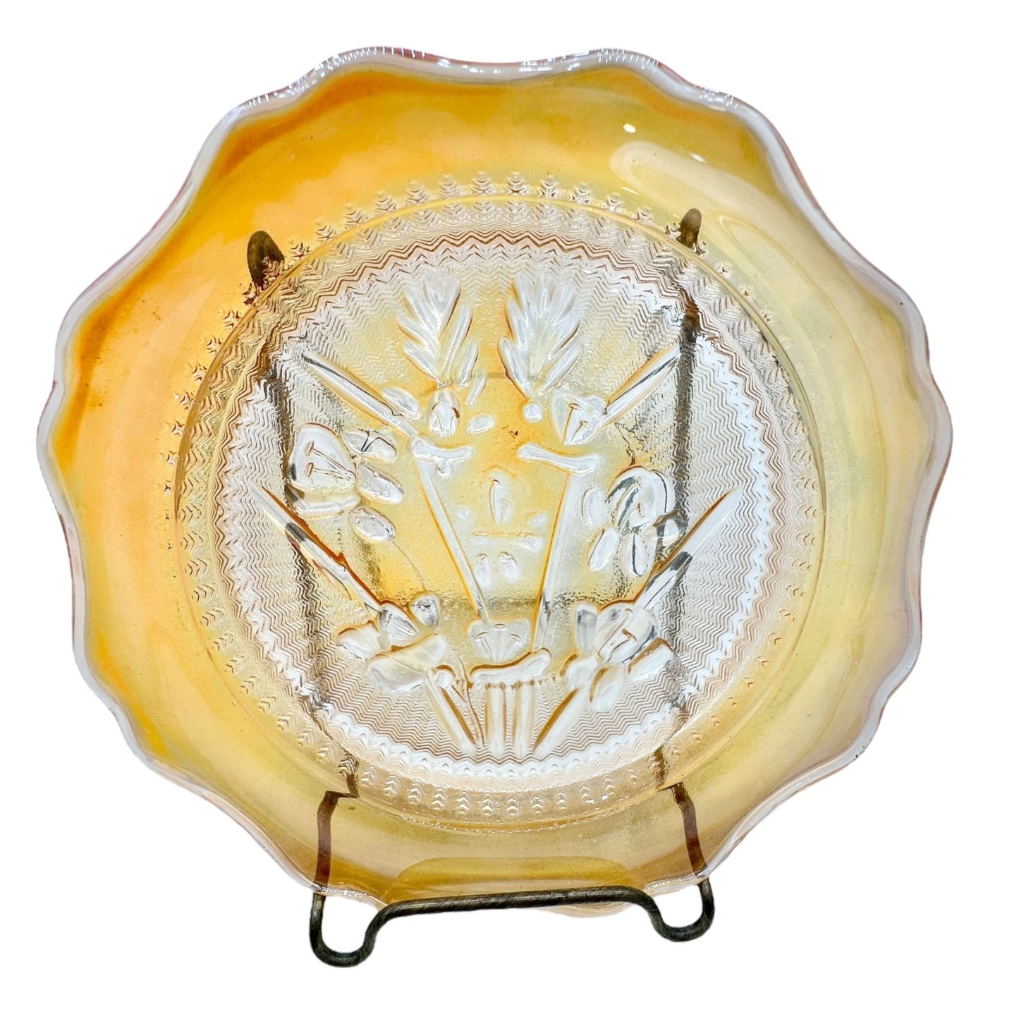 Jeannette Iris & Herringbone Marigold Saucer 6 inch Carnival Glass