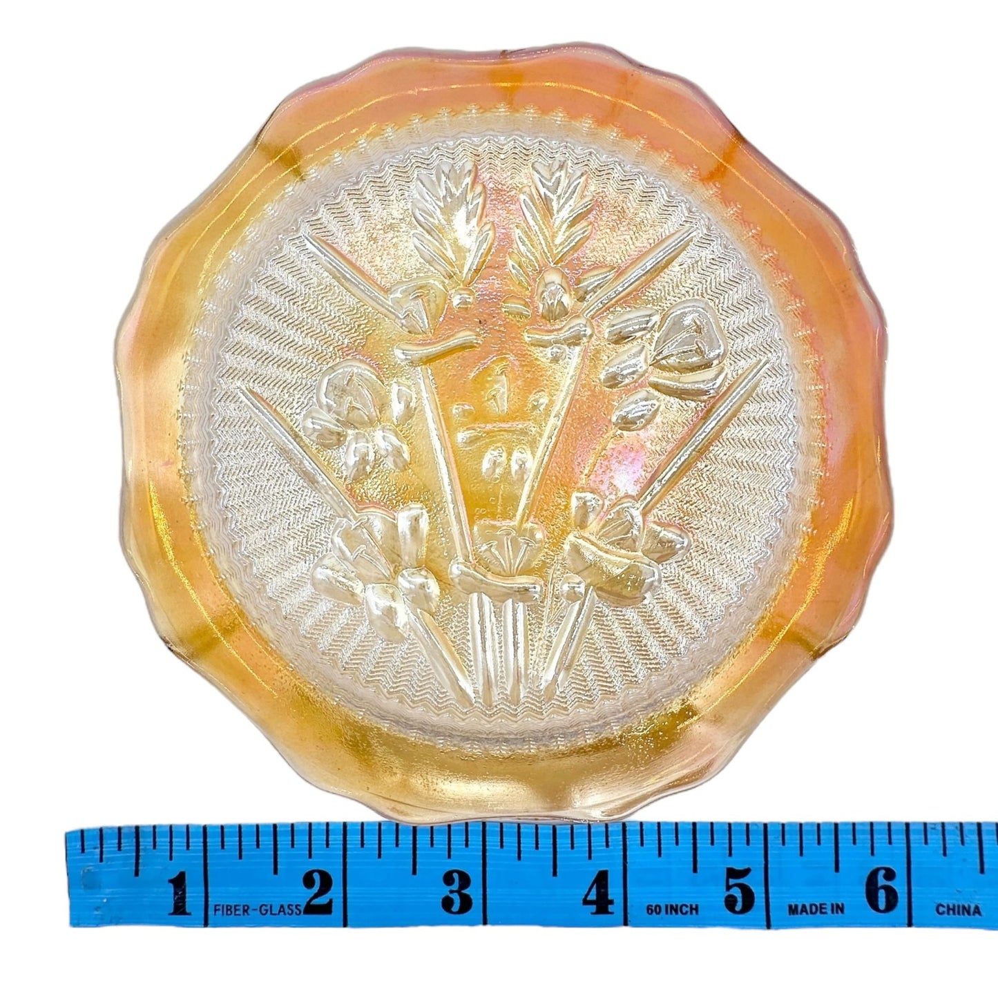 Jeannette Iris & Herringbone Marigold Saucer 6 inch Carnival Glass