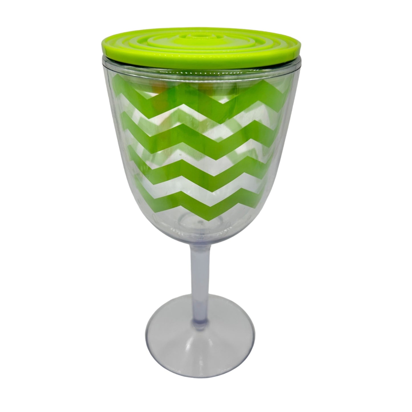 Plastic Wine Glasses with Lids Set of 4 Multicolor Striped & Chevron Designs