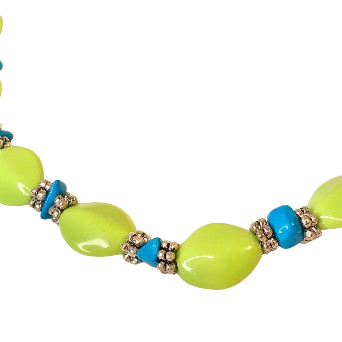 Handcrafted Lime Green & Blue Beaded Necklace With Toggle Clasp