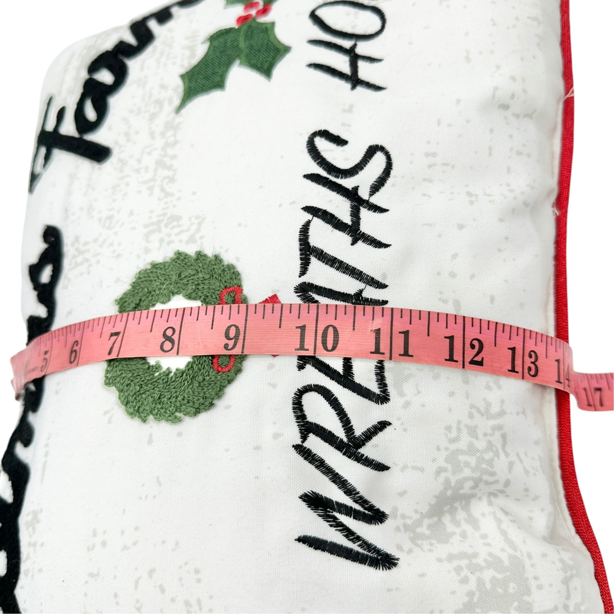 Christmas Farm Holiday Pillow White Red Decorative Accent 20" x 14" Soft Cozy