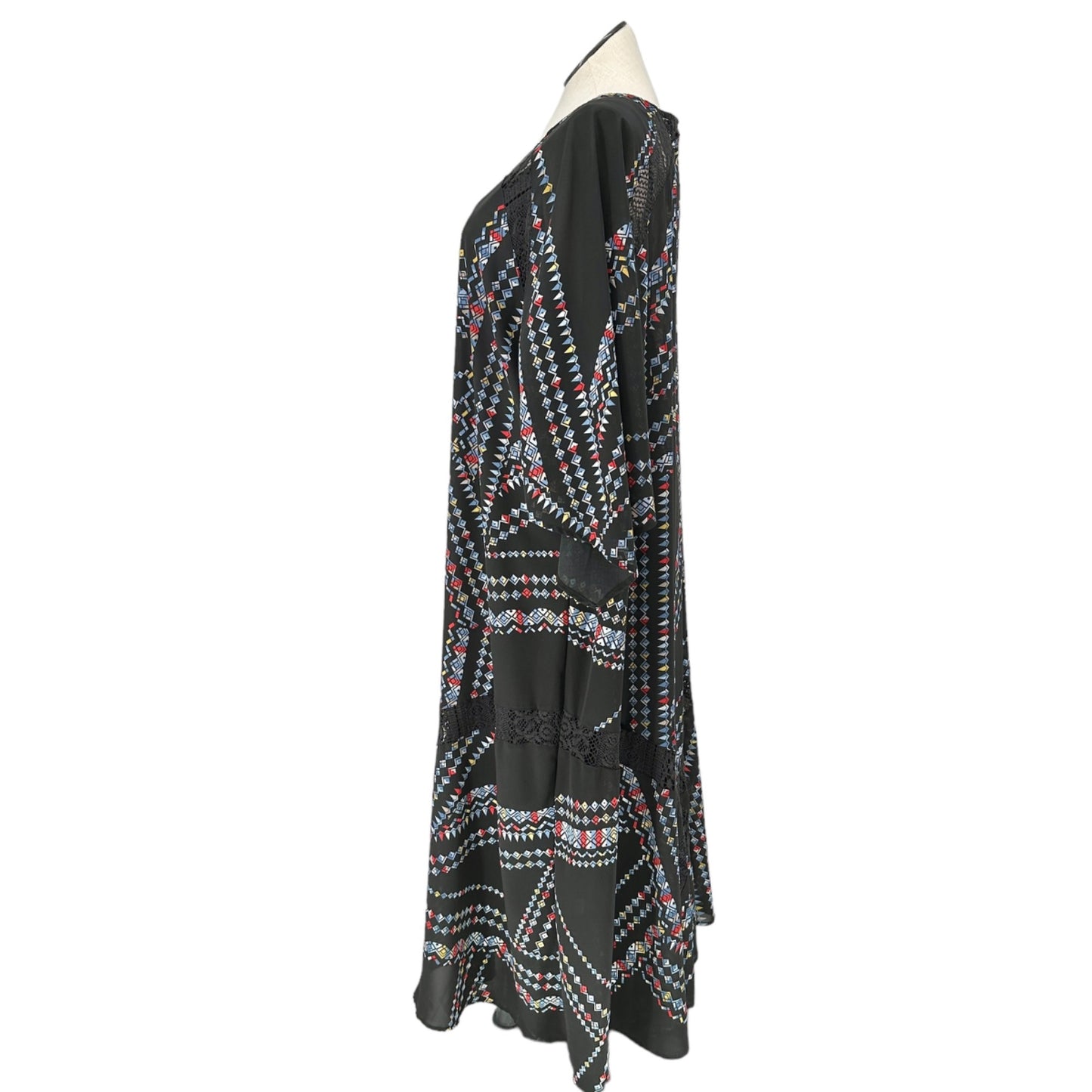Denim 24/7 2pc Maxi Dress Womens 28W Black with Multicolor Geometric Pattern