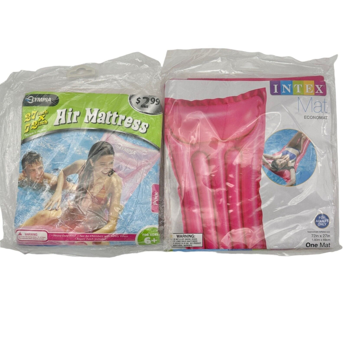 Set of 2 Inflatable Air Mattress for Pools both Pink NIP Unopened 72x27
