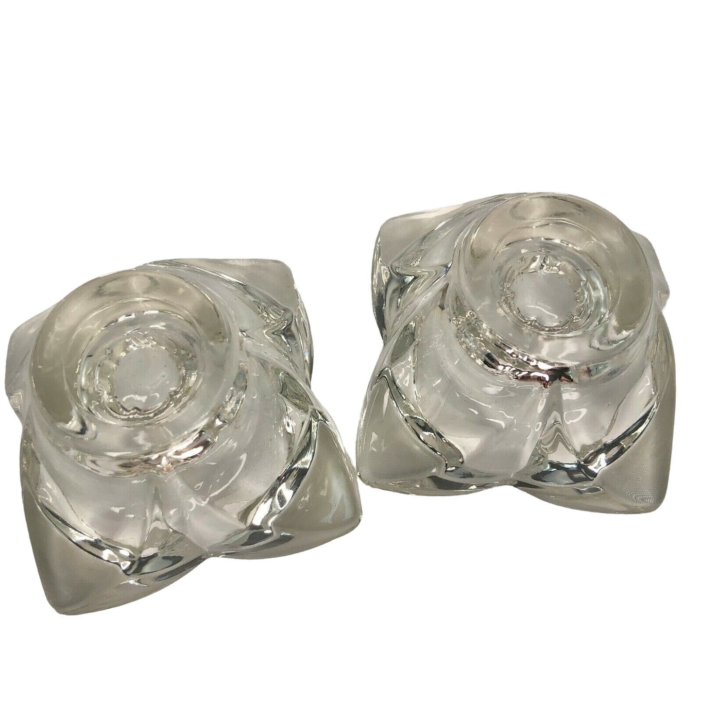 Pair of Vintage Lead Crystal Candlestick Holders Four Point Taper Excellent