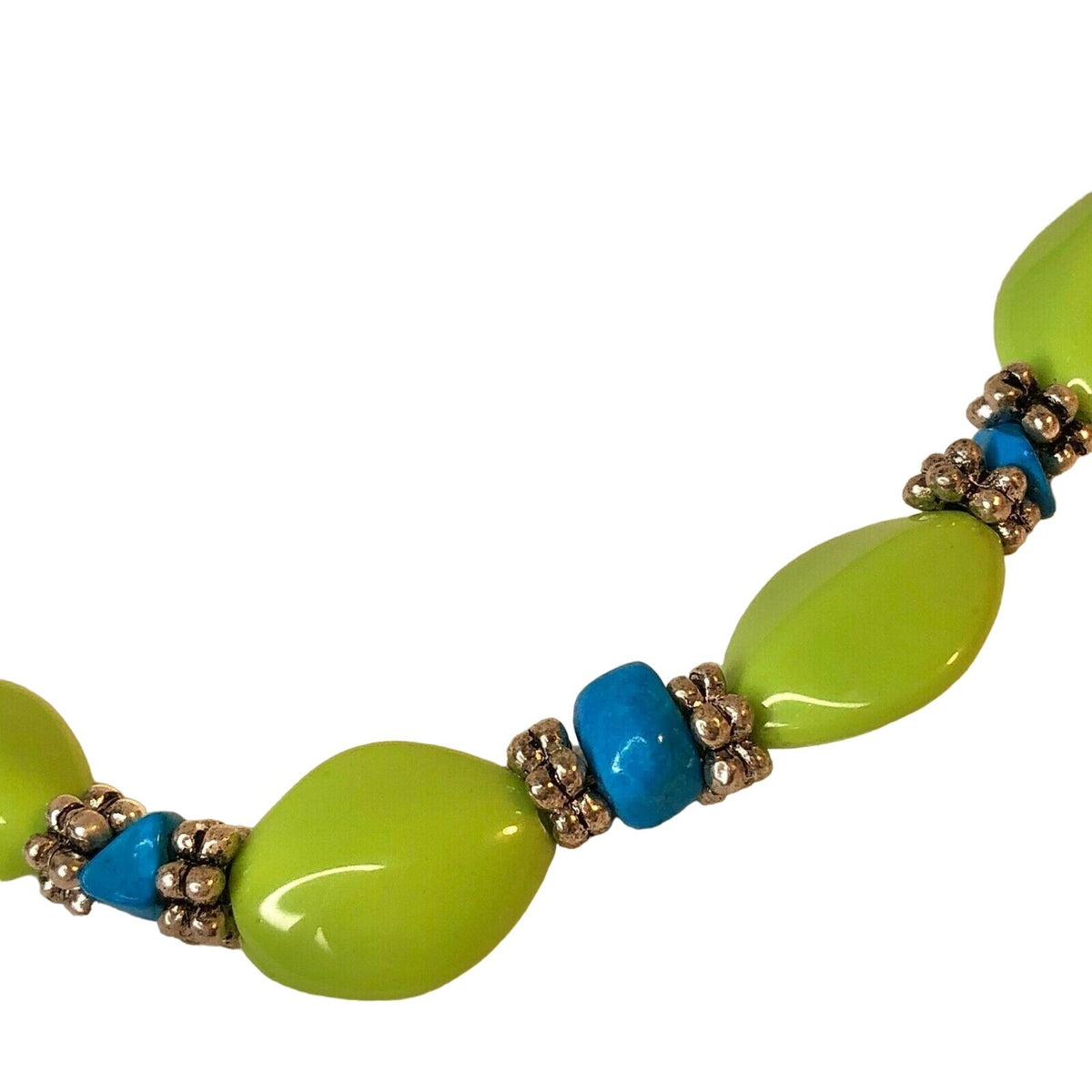 Handcrafted Lime Green & Blue Beaded Necklace With Toggle Clasp