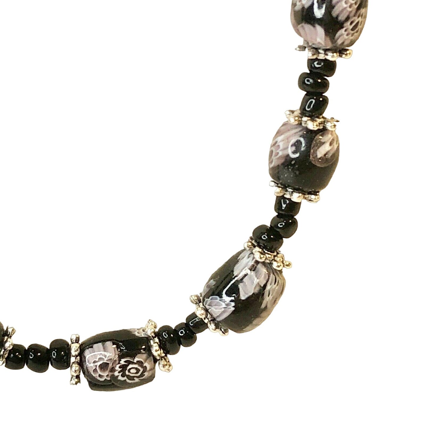 Handcrafted Beaded Necklace Black Floral Beads Elegant Simple Beauty Jewelry NEW