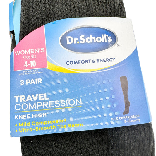 Dr. Scholl's Travel Compression Socks 3 Pack Black Womens 4-10 Mild NIP USA Made