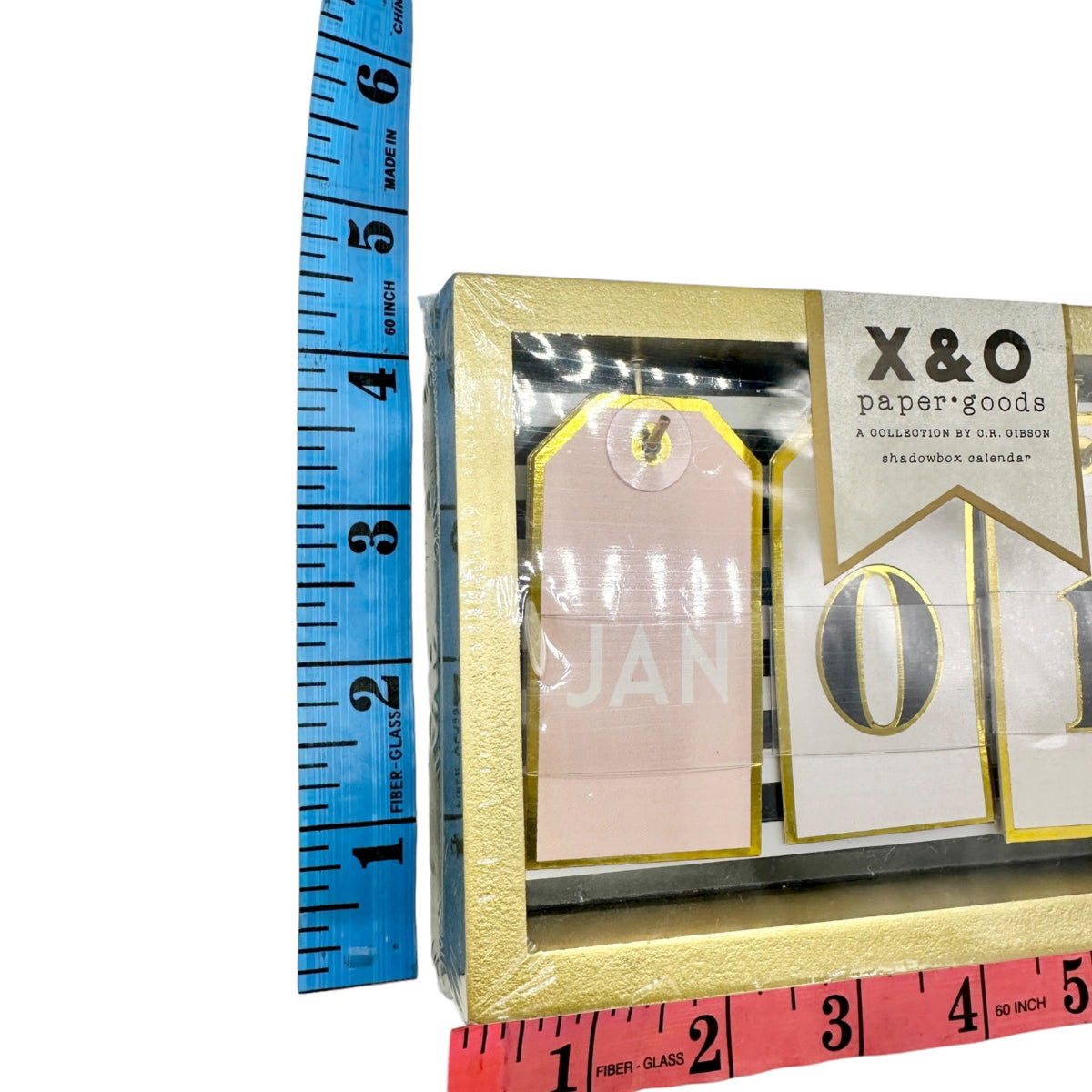 X&O Paper Goods Shadowbox Calendar 6x4.25x1 Gold Frame Manually Change Date NIP