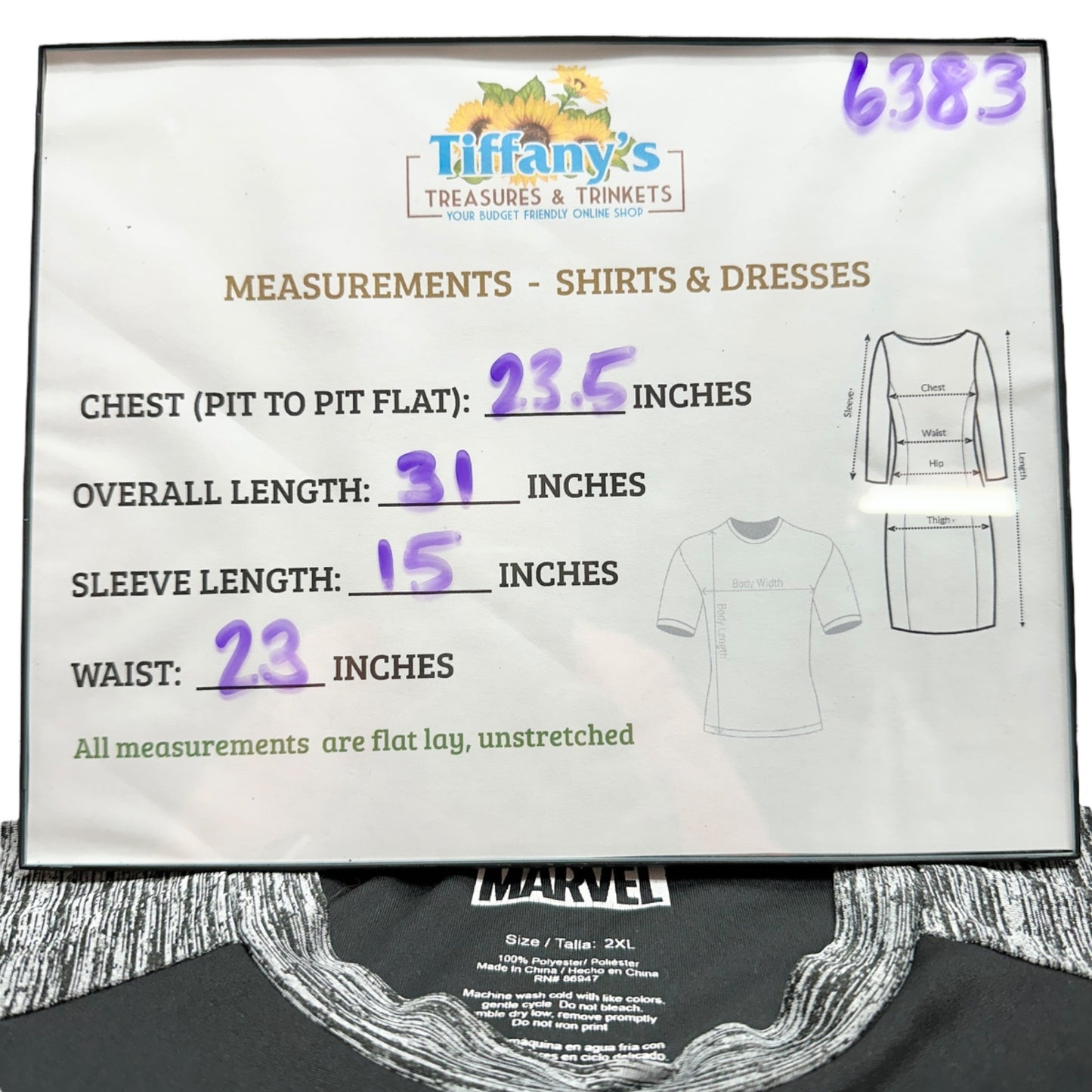 Marvel The Punisher T-Shirt 2XL Black Gray Pin-Look on Graphic Polyester