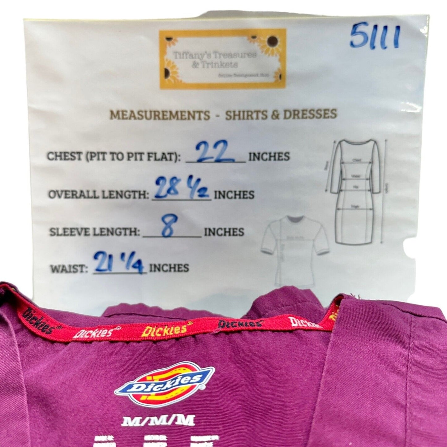 Dickies Women's Scrub Tops M Burgundy SS 5 Pockets V-neck Badge Holder