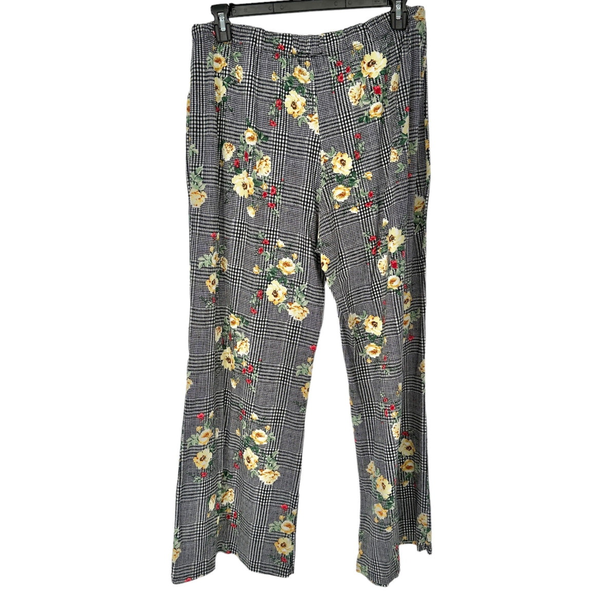 Try This Pants Womens 3X Black White with Yellow Red Flowers Elastic Waist Front