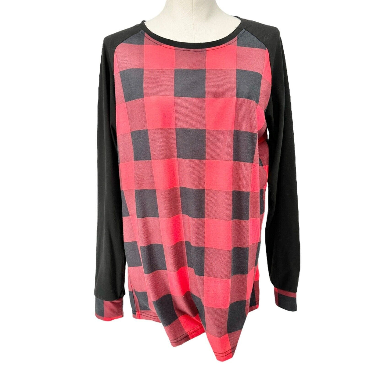 Shirt XL Red Buffalo Plaid Black Long Sleeve Crew Neck