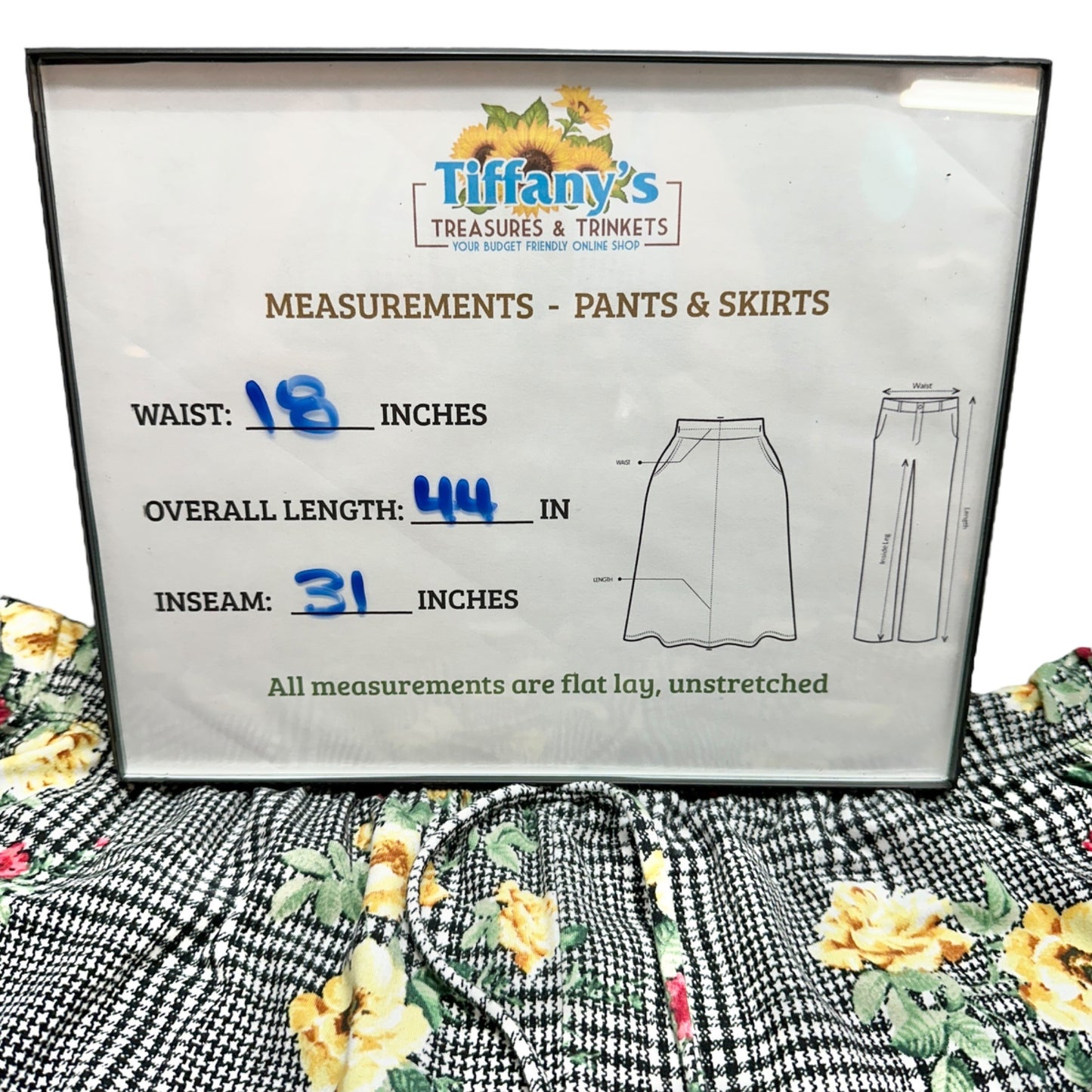 Try This Pants Womens 3X Black White with Yellow Red Flowers Elastic Waist Front