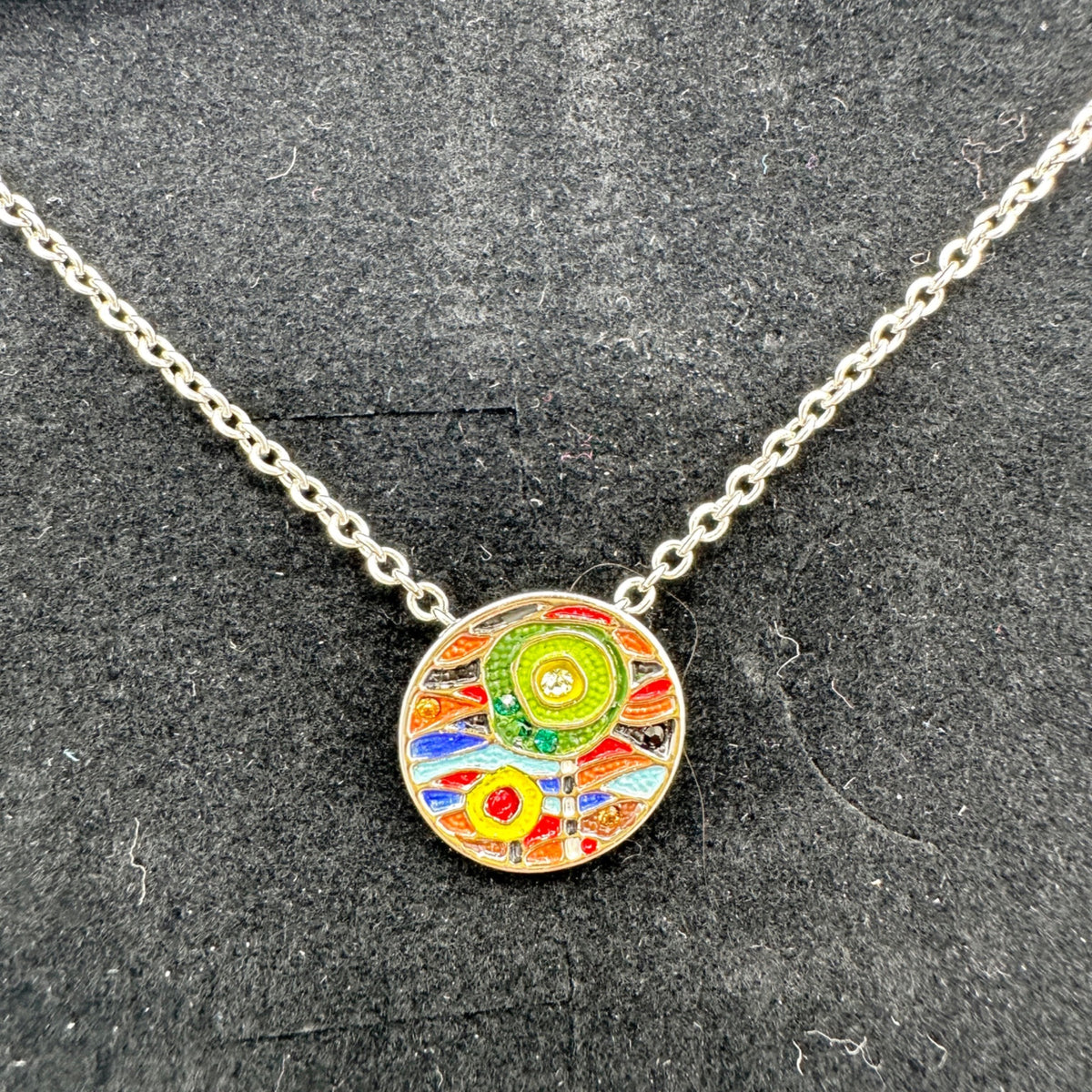 Oliver Weber Collection Pendant Necklace Multi-Color Enamel Art Design 16 Inches