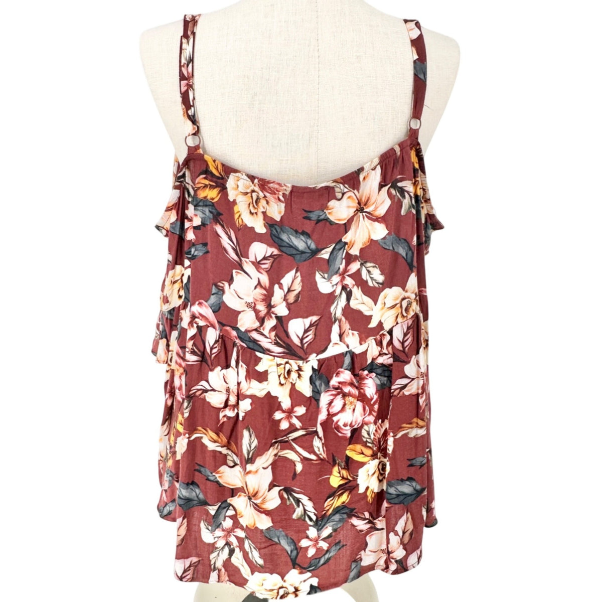 Torrid 3 Slub Ruffle Tank Top Womens Maroon Floral Sleeveless V Neck 22-24
