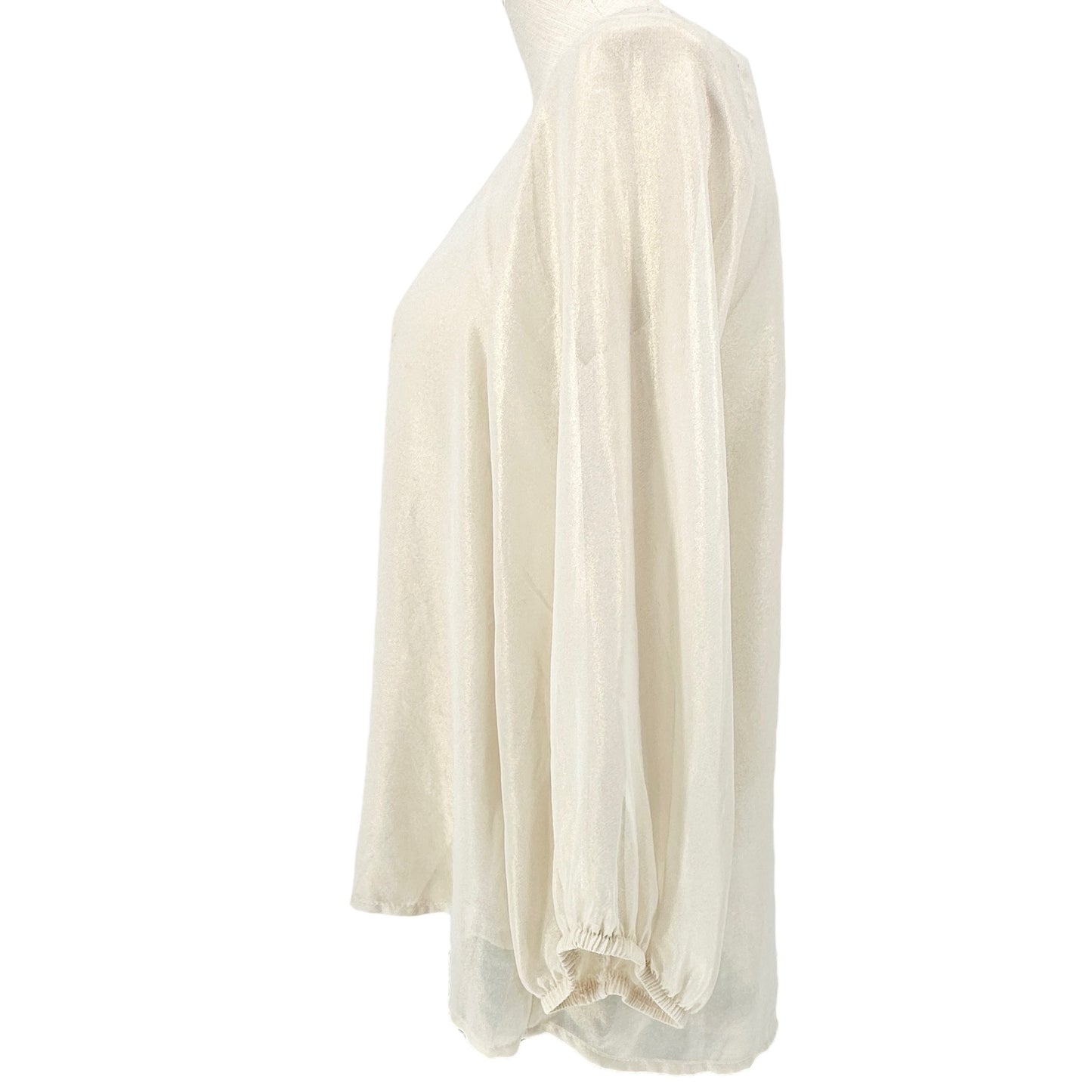NY Collection Top Womens Small Cream Gold Shimmer 3/4 Sleeve Button Lace NWT