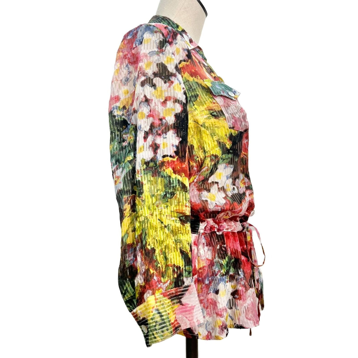 Chicos Size 0 Blouse Top Womens Reg Size 4 Multicolor Floral Print Long Sleeve