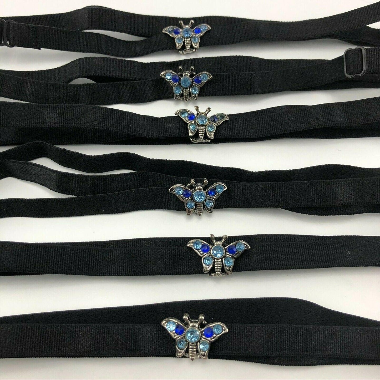 Lot of 6 Black Headbands with Butterfly Charm Adjustable Elastic NEW