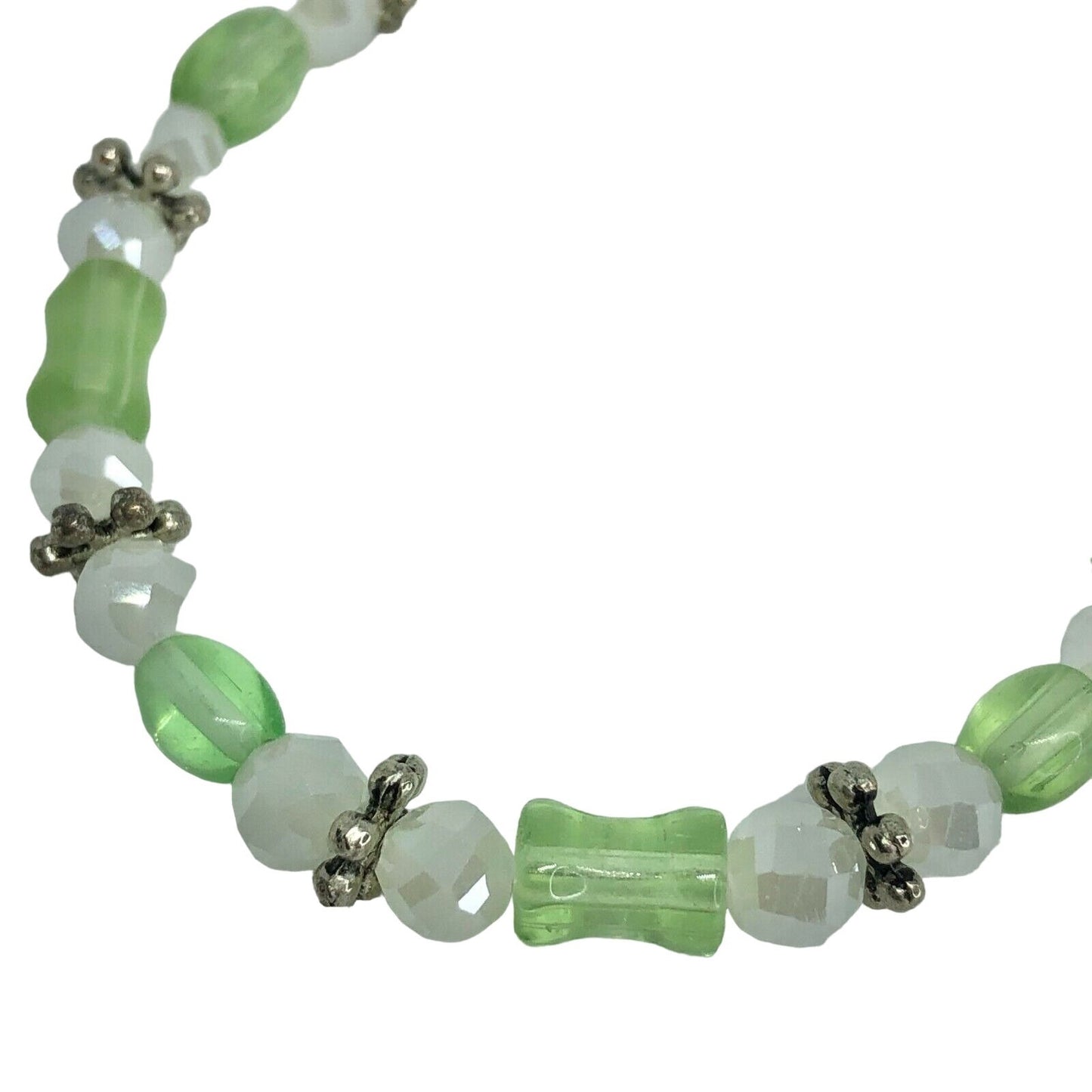Handcrafted Bracelet White & Green Beads Silver Toggle Clasp Beads Spring NEW