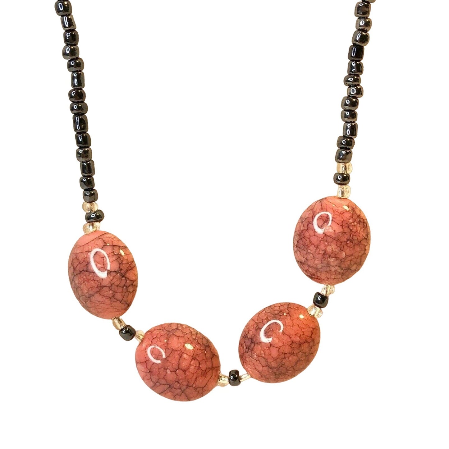 Handcrafted Beaded Necklace Mauve Ceramic Beads With Smaller Pewter Beads NEW