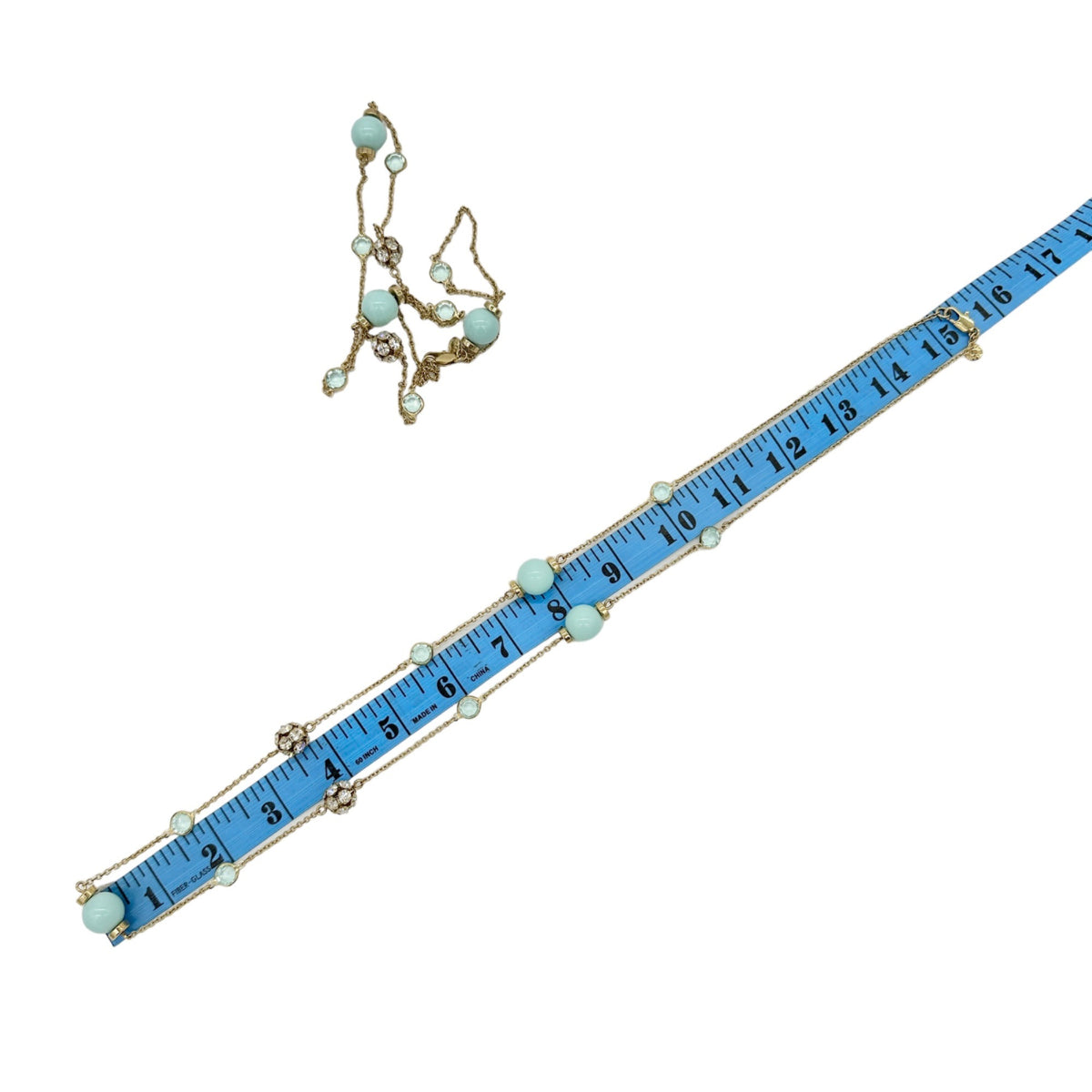 Pair of J. Crew Necklaces Identical Goldtone Chain Light Blue Beads and Gems