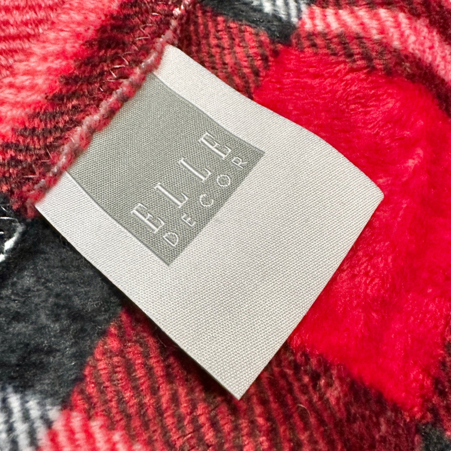 Elle Decor Throw Blanket 72x47 Red Black Plaid Deer Head Embellishment Soft