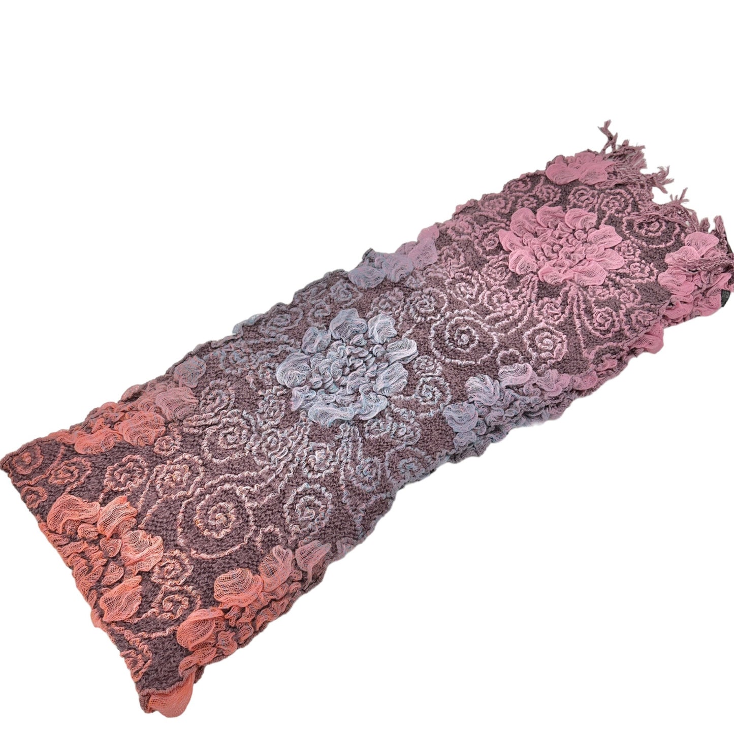 Scarf 82x13 Bamboo Fiber and Acrylic 3D Floral Effect Ombre Coloring Stretchy
