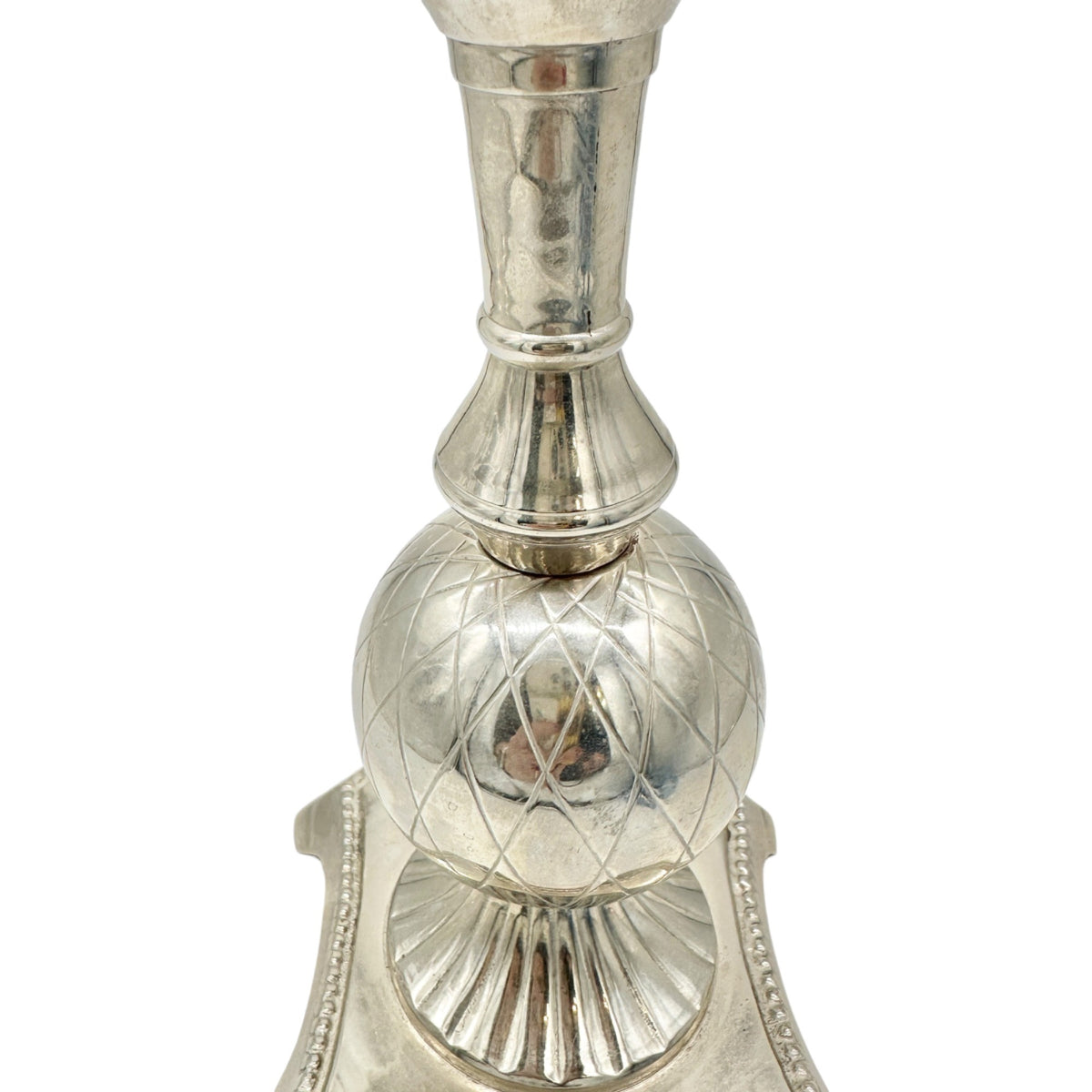 Elegant Silver Plated Candle Holder With Ornate Detailing And Fluted Base