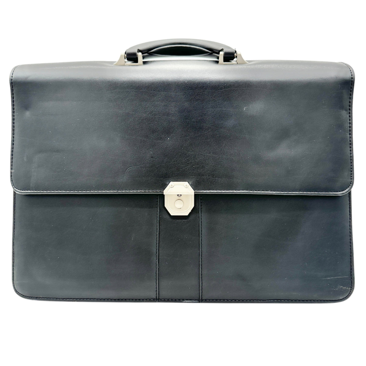Black Leather Expandable Briefcase With Locking Clasp 17W x 12H x 2.5D
