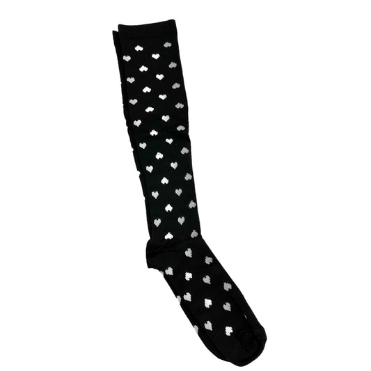 Compression Socks Black with White Hearts L/XL Knee High NIP