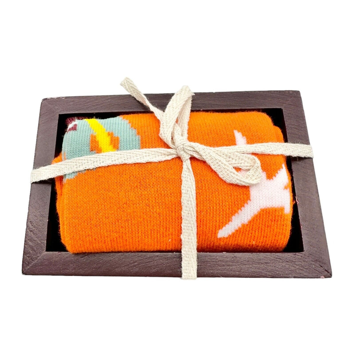 Primitives by Kathy 'Never Stop Exploring' Box Sign & Orange Socks Set NWT