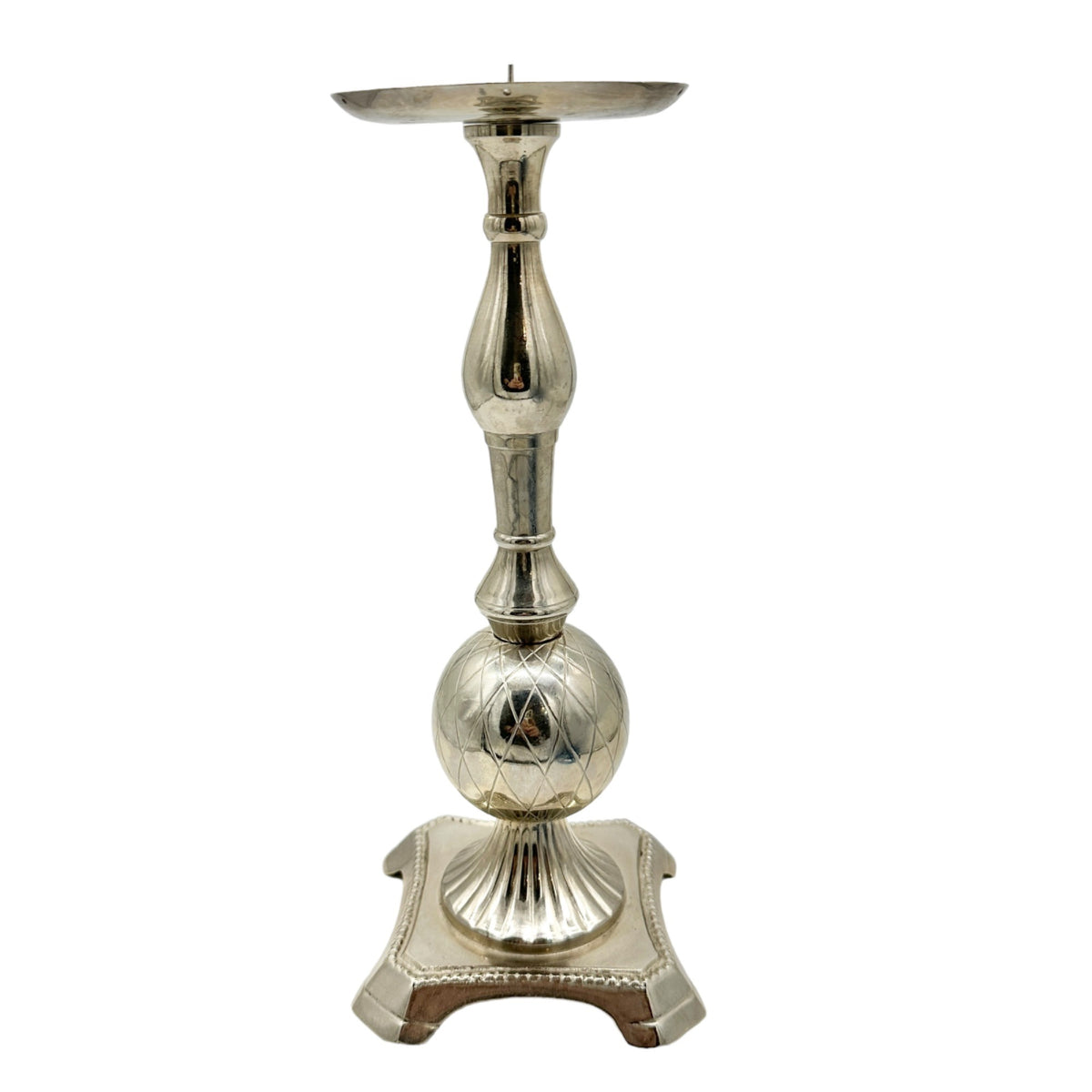Elegant Silver Plated Candle Holder With Ornate Detailing And Fluted Base