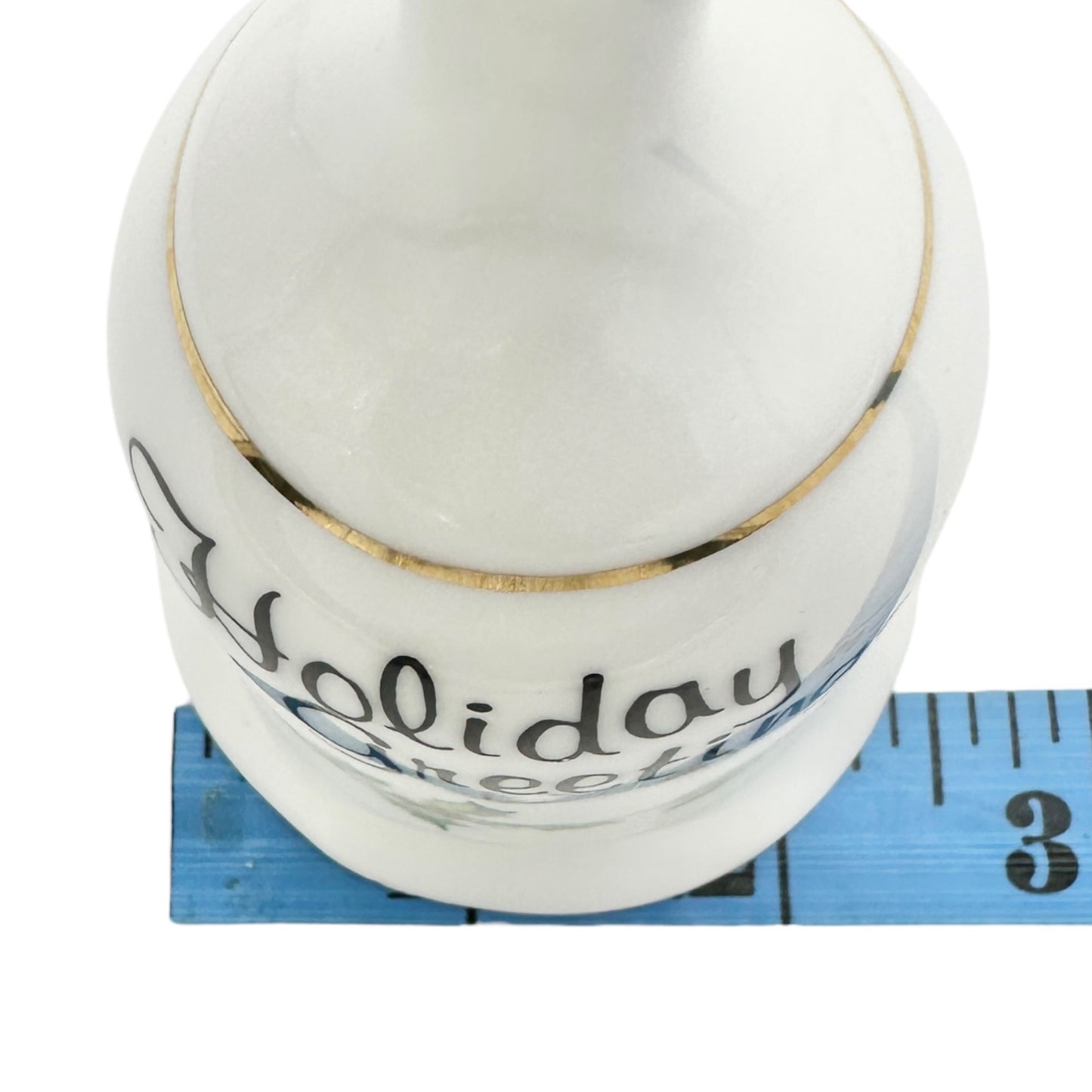 Holiday Greetings Bell Genuine Bone China With Holly Pattern and Gold Trim 5" H