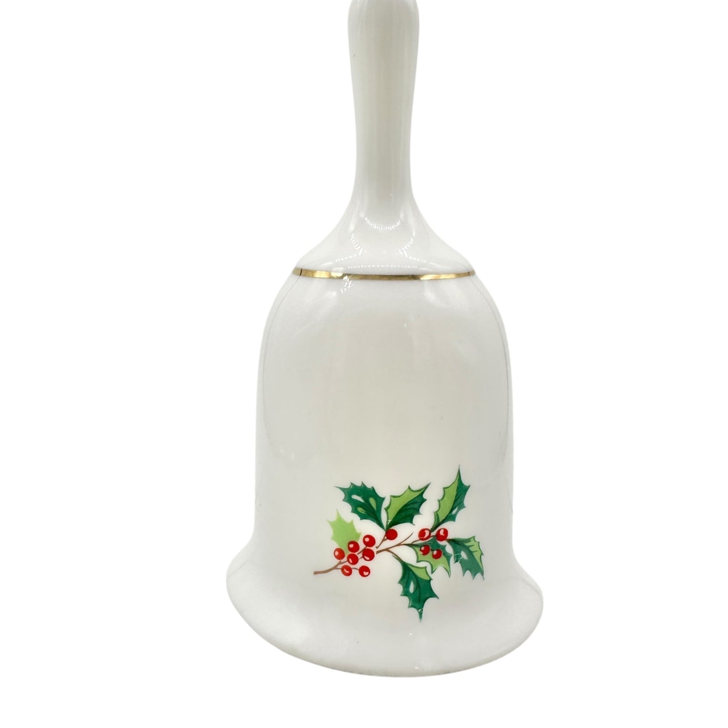 Holiday Greetings Bell Genuine Bone China With Holly Pattern and Gold Trim 5" H
