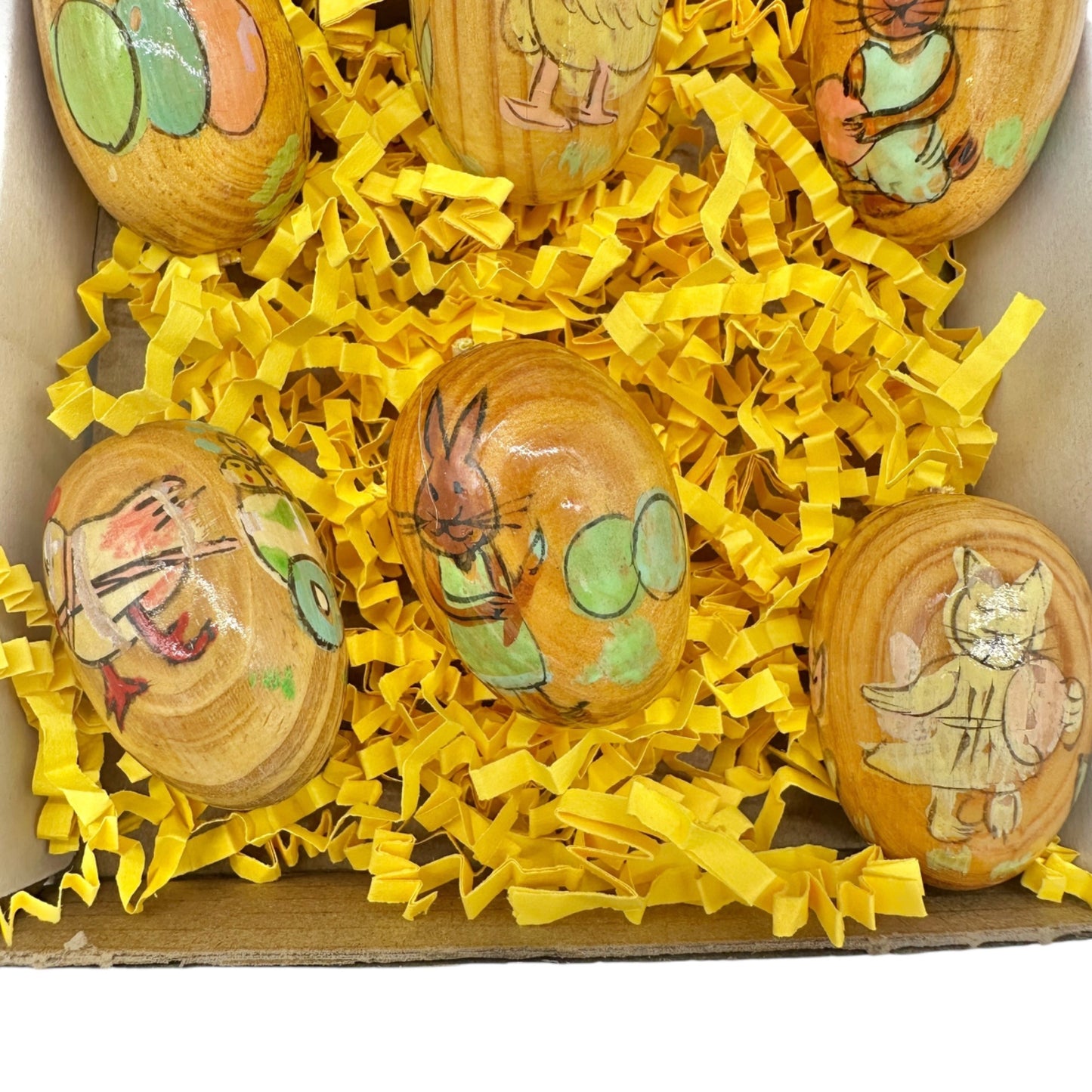 Vintage Handcrafted Wooden Easter Egg Set Hand-Painted Designs 1 in X 1.5 in