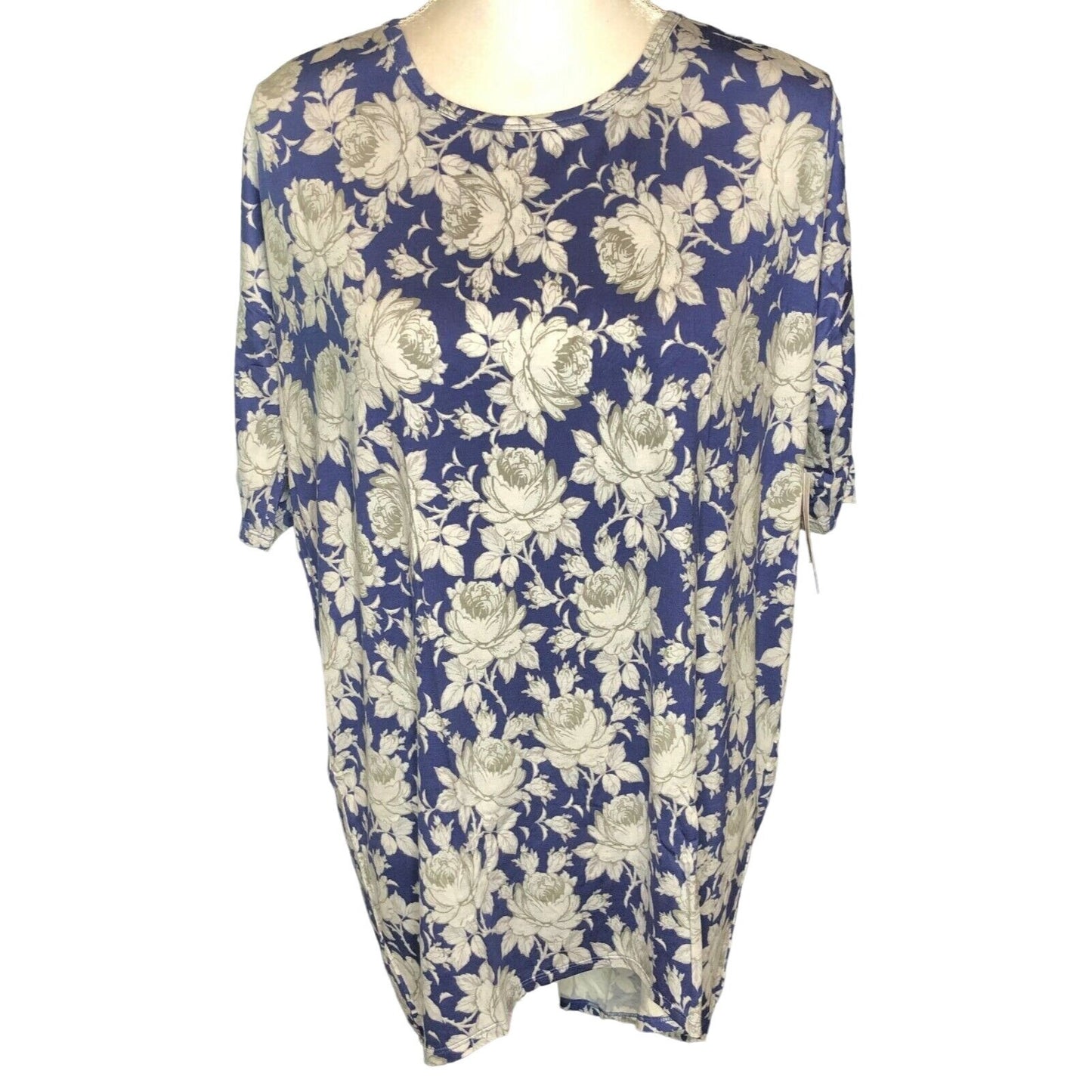 LuLaRoe RETIRED Irma Women's XS Blue with White Flowers mid-length sleeves NWT