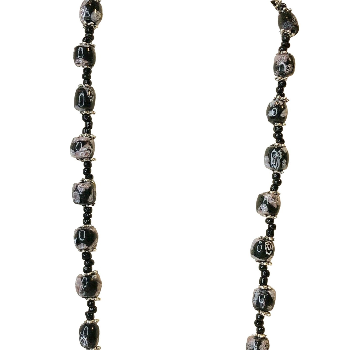 Handcrafted Beaded Necklace Black Floral Beads Elegant Simple Beauty Jewelry NEW