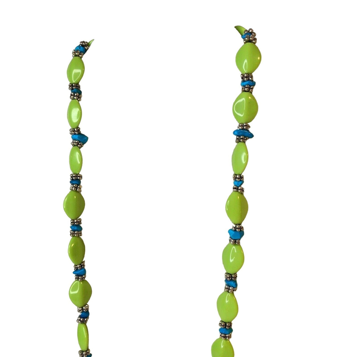 Handcrafted Lime Green & Blue Beaded Necklace With Toggle Clasp