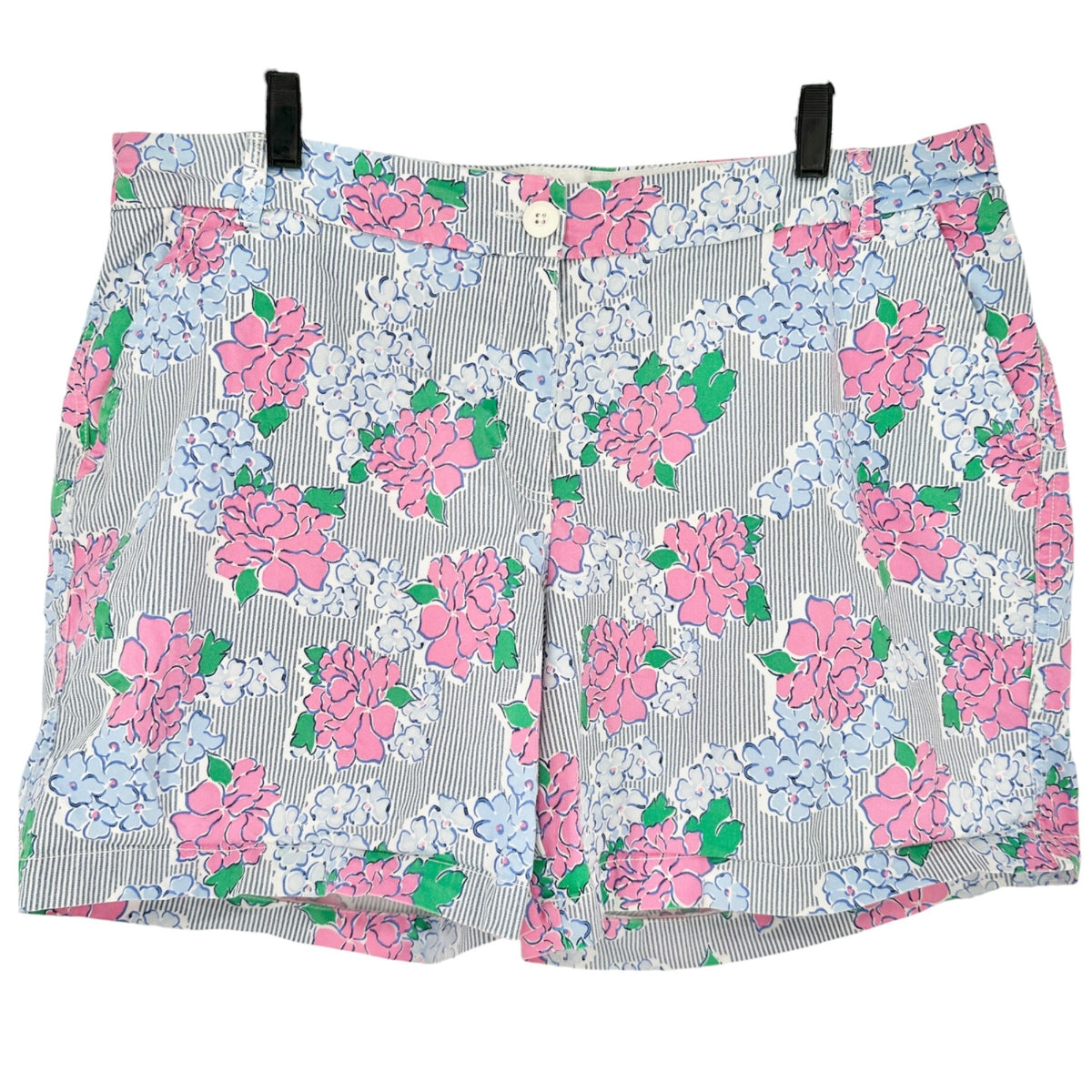 Curvy Caroline Womens Shorts 18W Pink Floral Blue Striped Print by Crown & Ivy