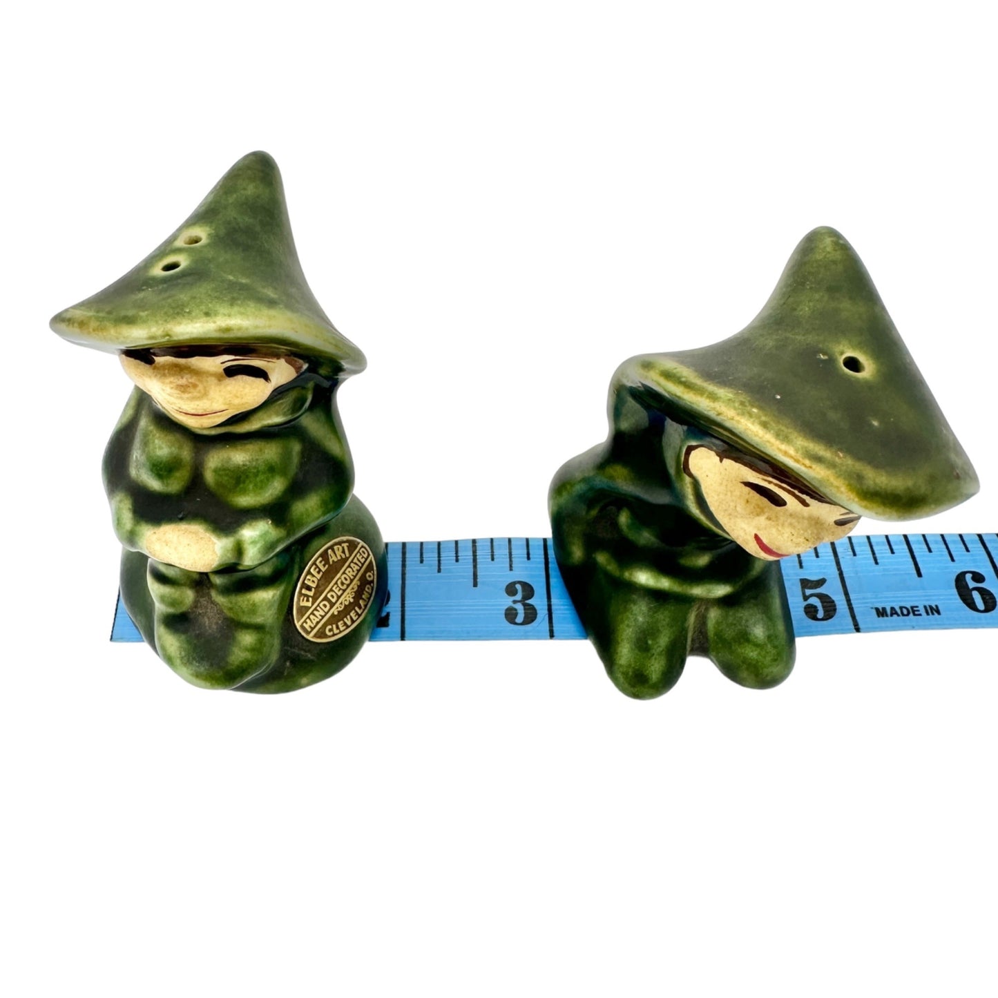 Elbee Art Vtg Salt & Pepper Shakers Set Pixie Elf Pottery Cleveland OH