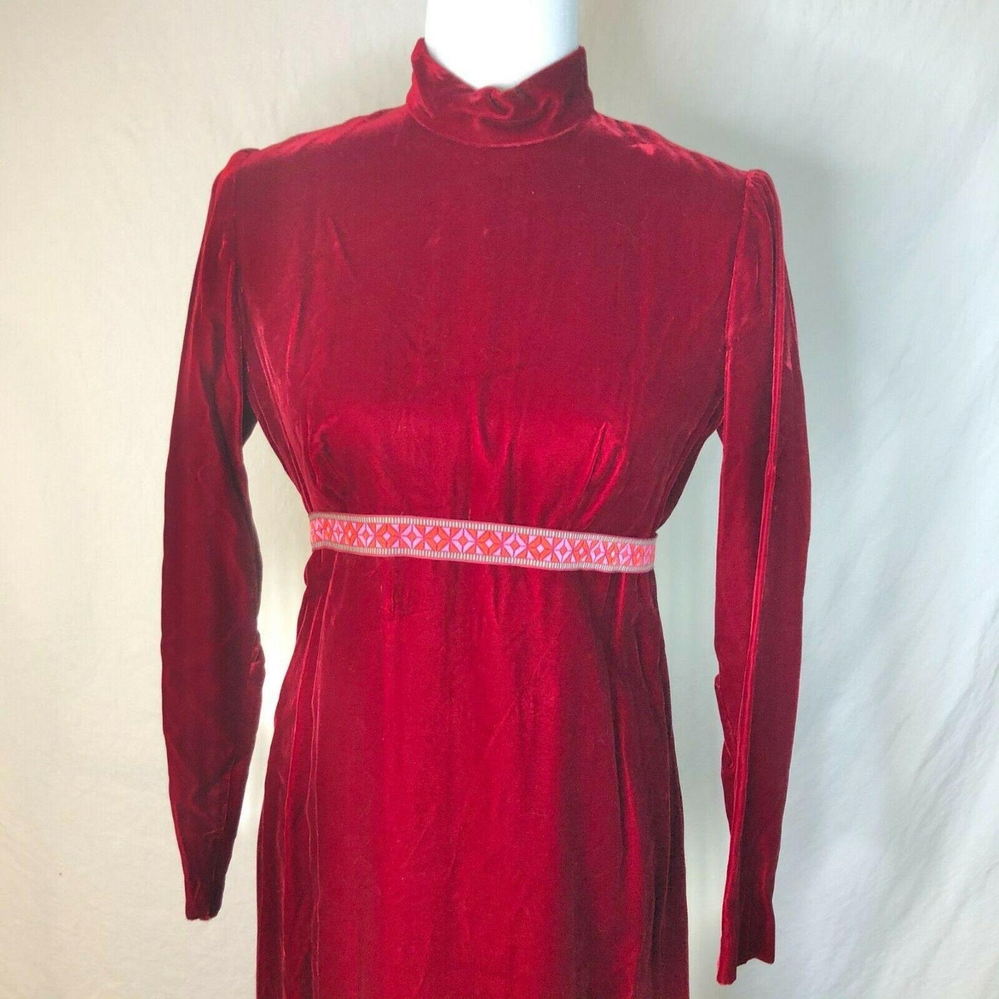 Vintage Long Velvet LS Maroon Empire Waist Dress Handmade Modest