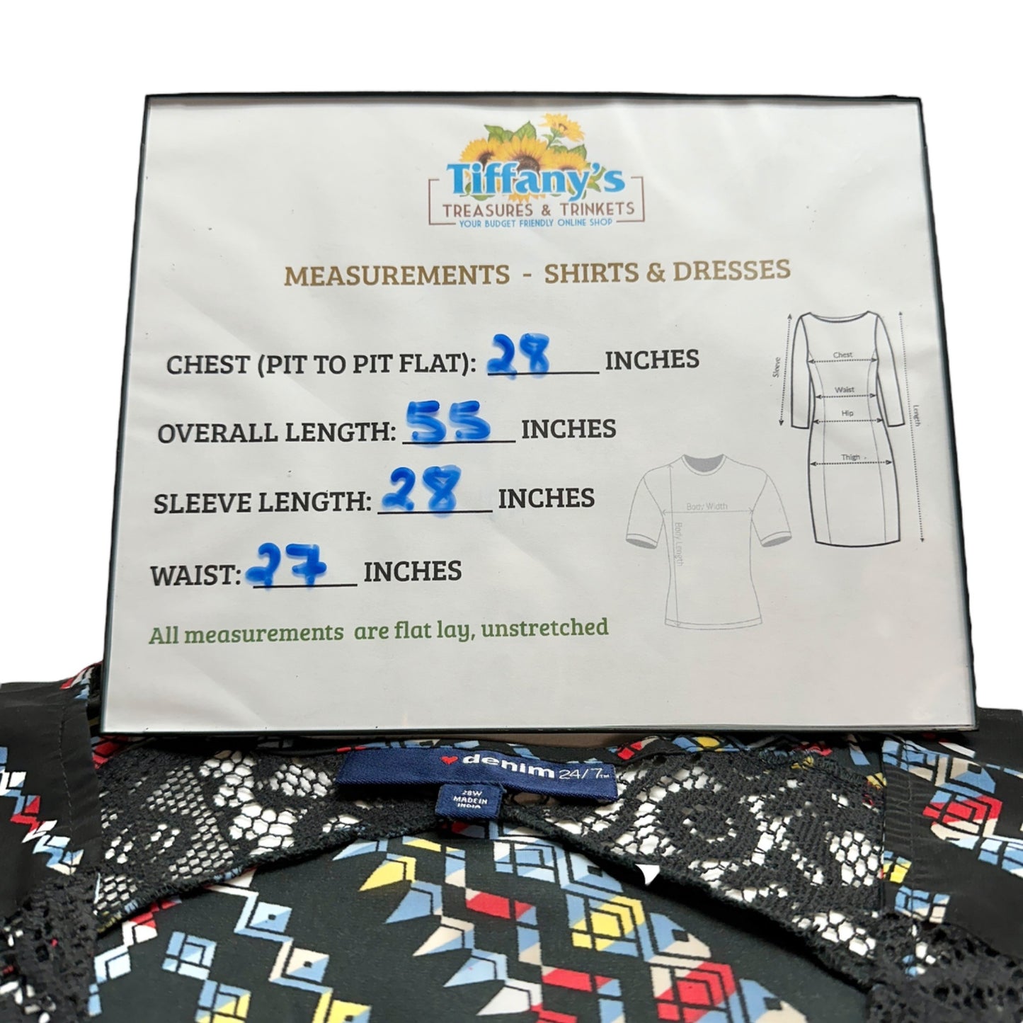 Denim 24/7 2pc Maxi Dress Womens 28W Black with Multicolor Geometric Pattern